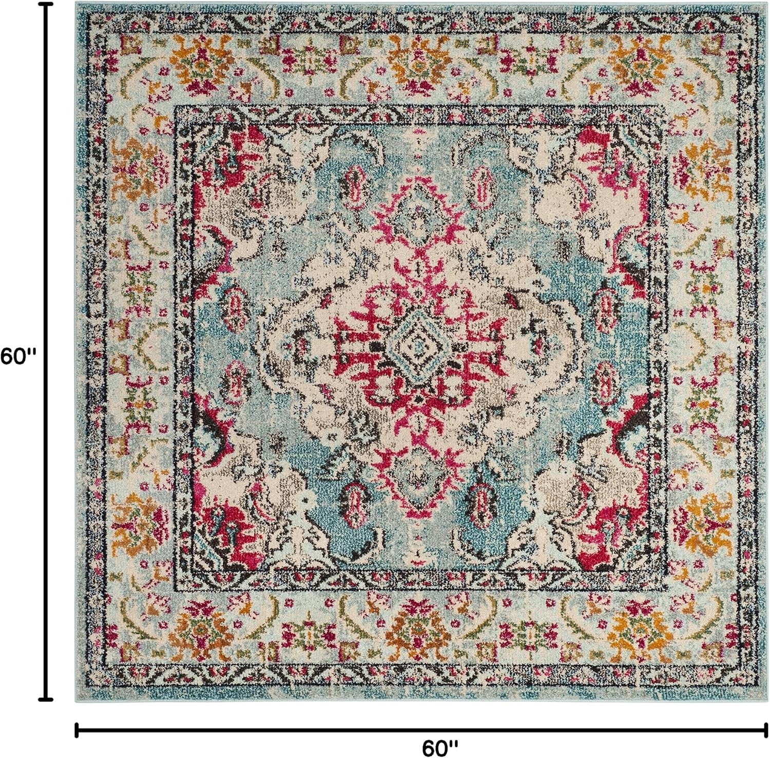 image:imageSAFAVIEH Monaco Collection Area Rug 8 Round Forest Green amp Light Blue NonShedding amp Easy to Clean Distressed Medallion Design Ideal for Living Room Bedroom Dining Space MNC243FLight BlueFuchsia
