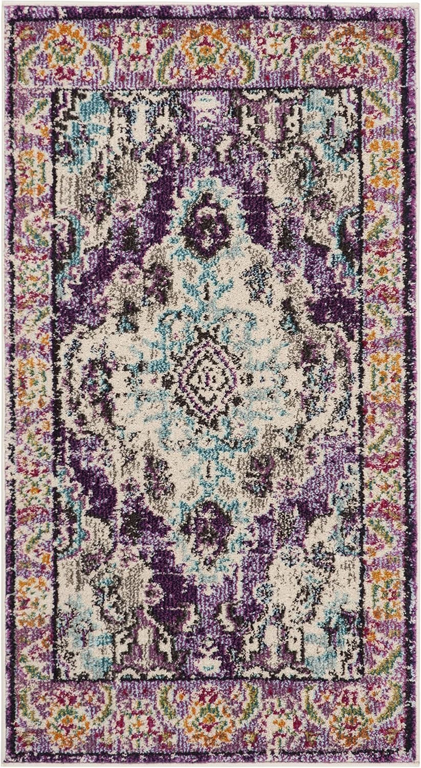 image:imageSAFAVIEH Monaco Collection Area Rug 8 Round Forest Green amp Light Blue NonShedding amp Easy to Clean Distressed Medallion Design Ideal for Living Room Bedroom Dining Space MNC243FVioletLight Blue