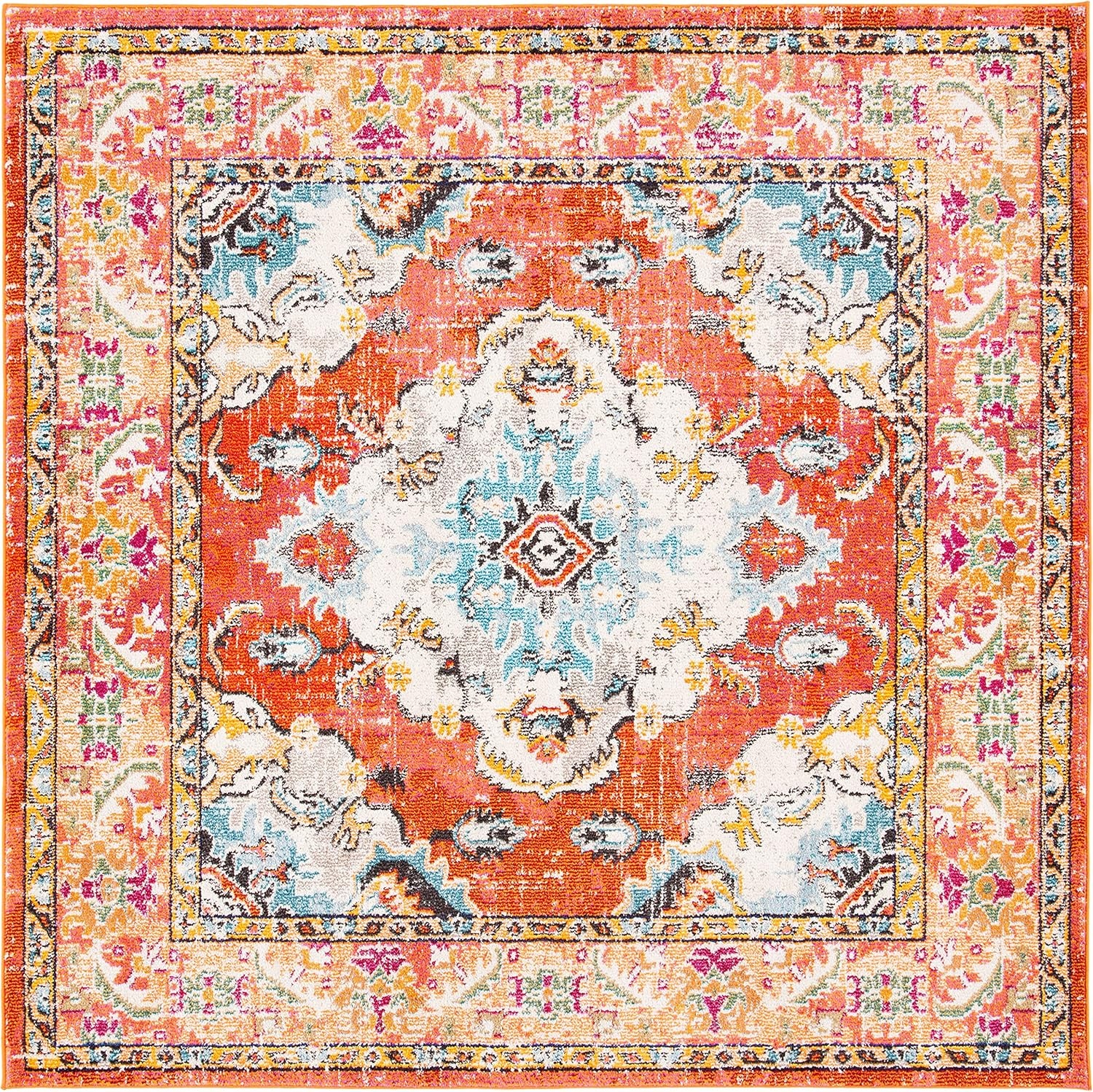 image:imageSAFAVIEH Monaco Collection Area Rug 8 Round Forest Green amp Light Blue NonShedding amp Easy to Clean Distressed Medallion Design Ideal for Living Room Bedroom Dining Space MNC243FOrangeLight Blue