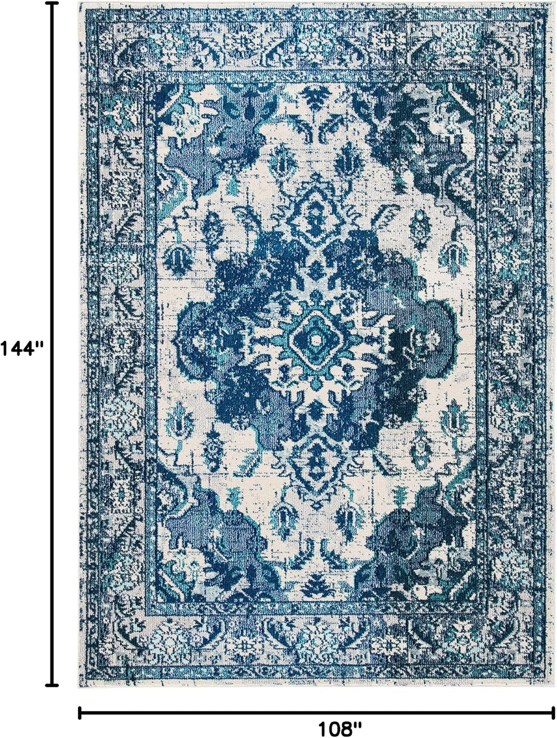 image:imageSAFAVIEH Monaco Collection Area Rug 8 Round Forest Green amp Light Blue NonShedding amp Easy to Clean Distressed Medallion Design Ideal for Living Room Bedroom Dining Space MNC243FIvoryBlue