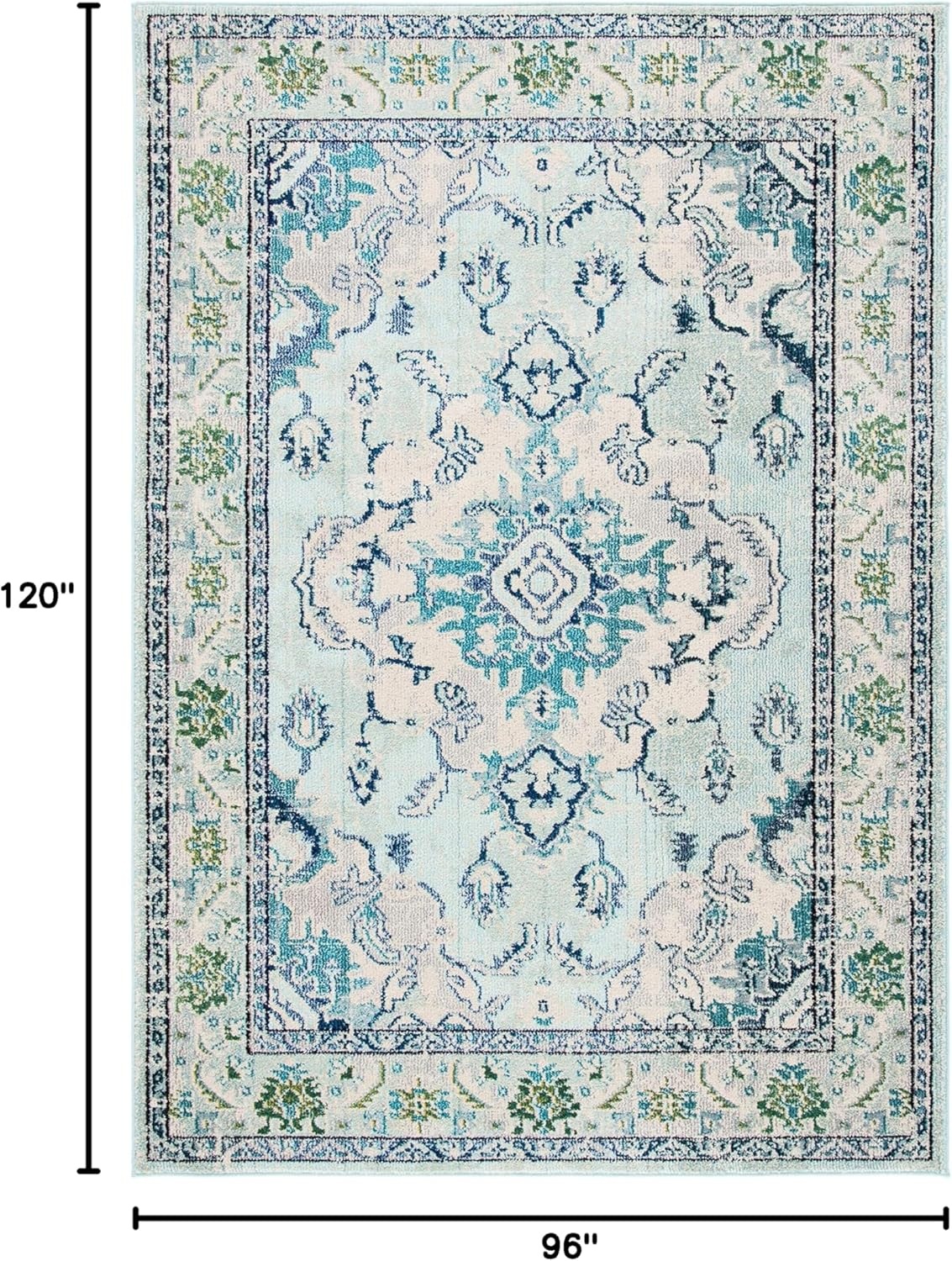 image:imageSAFAVIEH Monaco Collection Area Rug 8 Round Forest Green amp Light Blue NonShedding amp Easy to Clean Distressed Medallion Design Ideal for Living Room Bedroom Dining Space MNC243FLight Blue Ivory