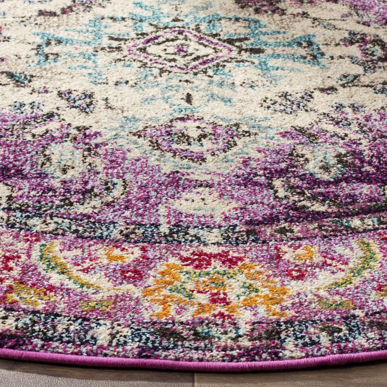 image:imageSAFAVIEH Monaco Collection Area Rug 8 Round Forest Green amp Light Blue NonShedding amp Easy to Clean Distressed Medallion Design Ideal for Living Room Bedroom Dining Space MNC243FVioletLight Blue