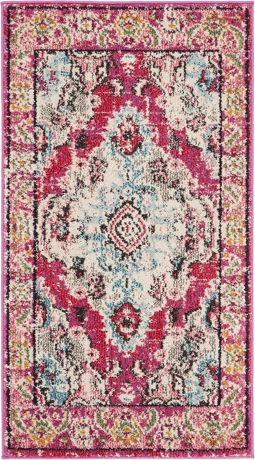 image:imageSAFAVIEH Monaco Collection Area Rug 8 Round Forest Green amp Light Blue NonShedding amp Easy to Clean Distressed Medallion Design Ideal for Living Room Bedroom Dining Space MNC243FPinkMulti