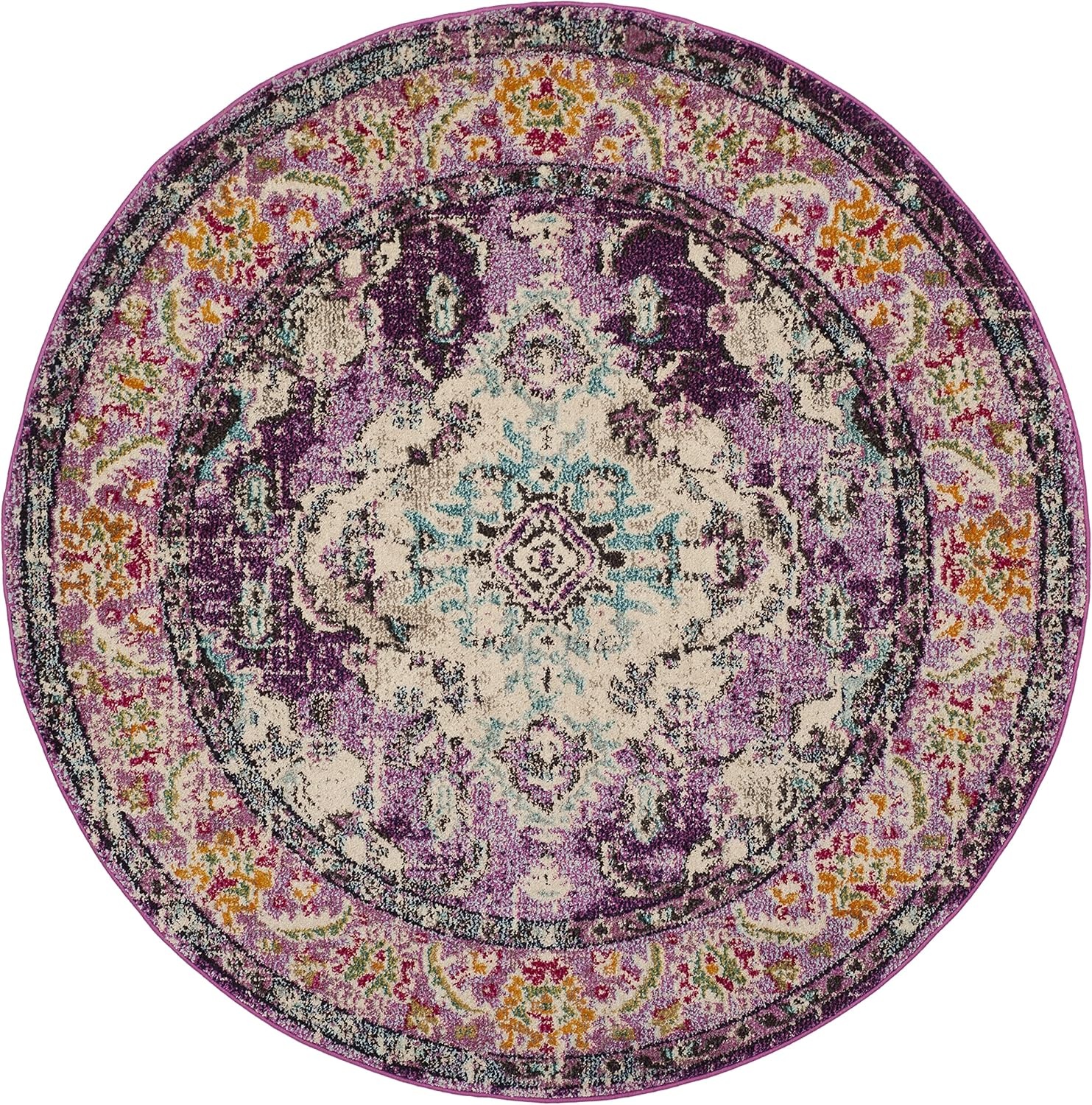 image:imageSAFAVIEH Monaco Collection Area Rug 8 Round Forest Green amp Light Blue NonShedding amp Easy to Clean Distressed Medallion Design Ideal for Living Room Bedroom Dining Space MNC243FVioletLight Blue