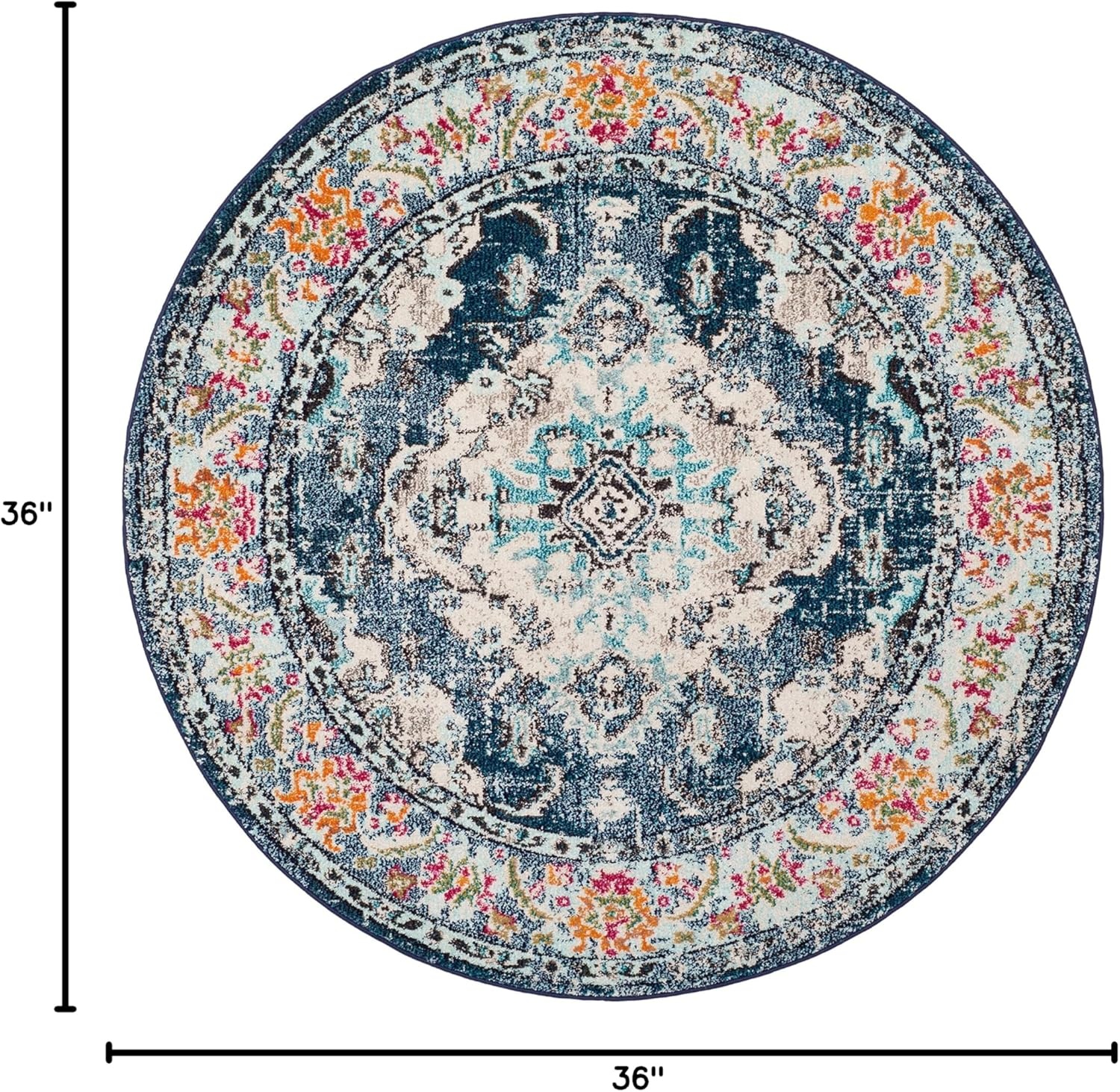 image:imageSAFAVIEH Monaco Collection Area Rug 8 Round Forest Green amp Light Blue NonShedding amp Easy to Clean Distressed Medallion Design Ideal for Living Room Bedroom Dining Space MNC243F
