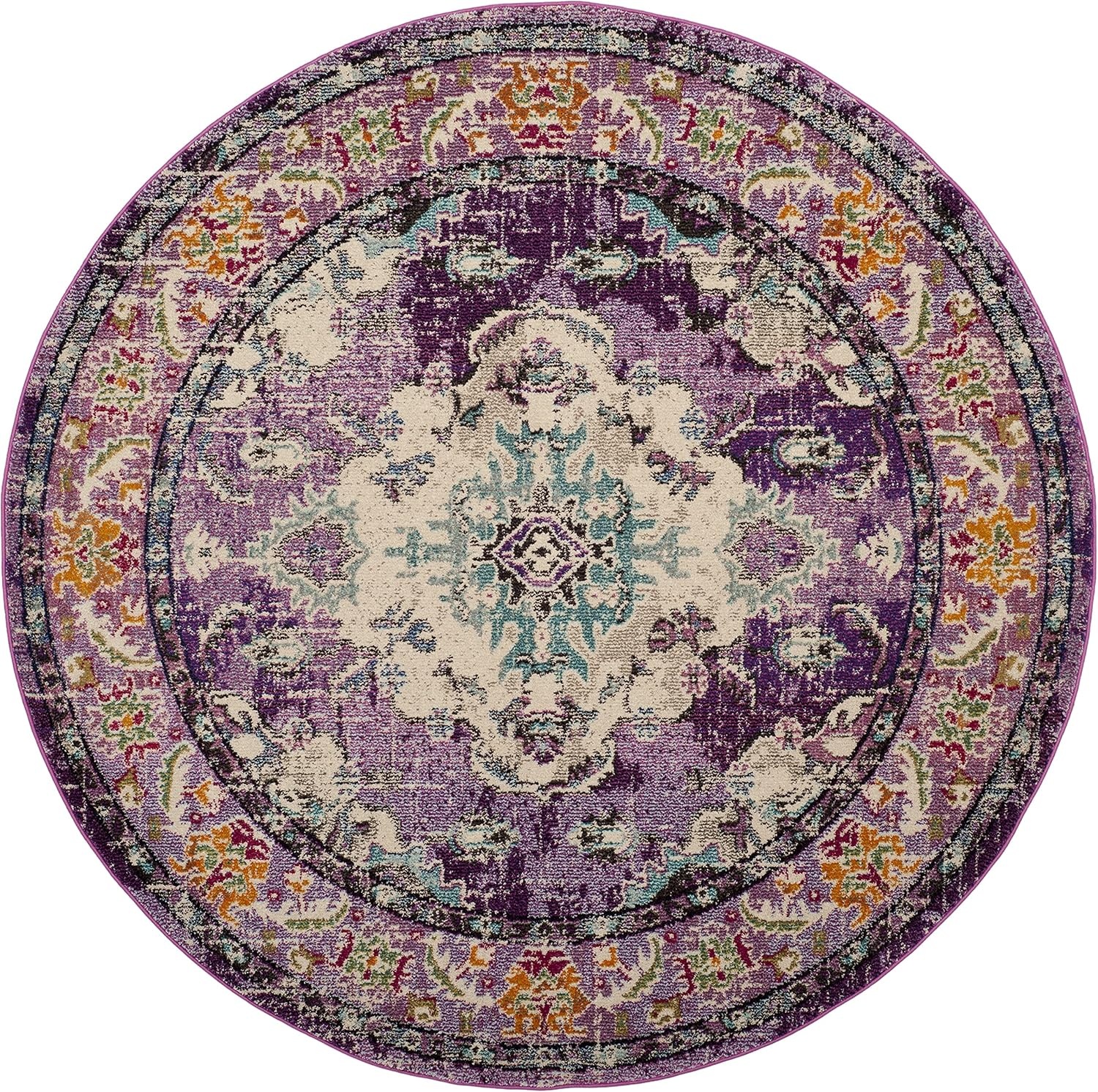 image:imageSAFAVIEH Monaco Collection Area Rug 8 Round Forest Green amp Light Blue NonShedding amp Easy to Clean Distressed Medallion Design Ideal for Living Room Bedroom Dining Space MNC243FVioletLight Blue