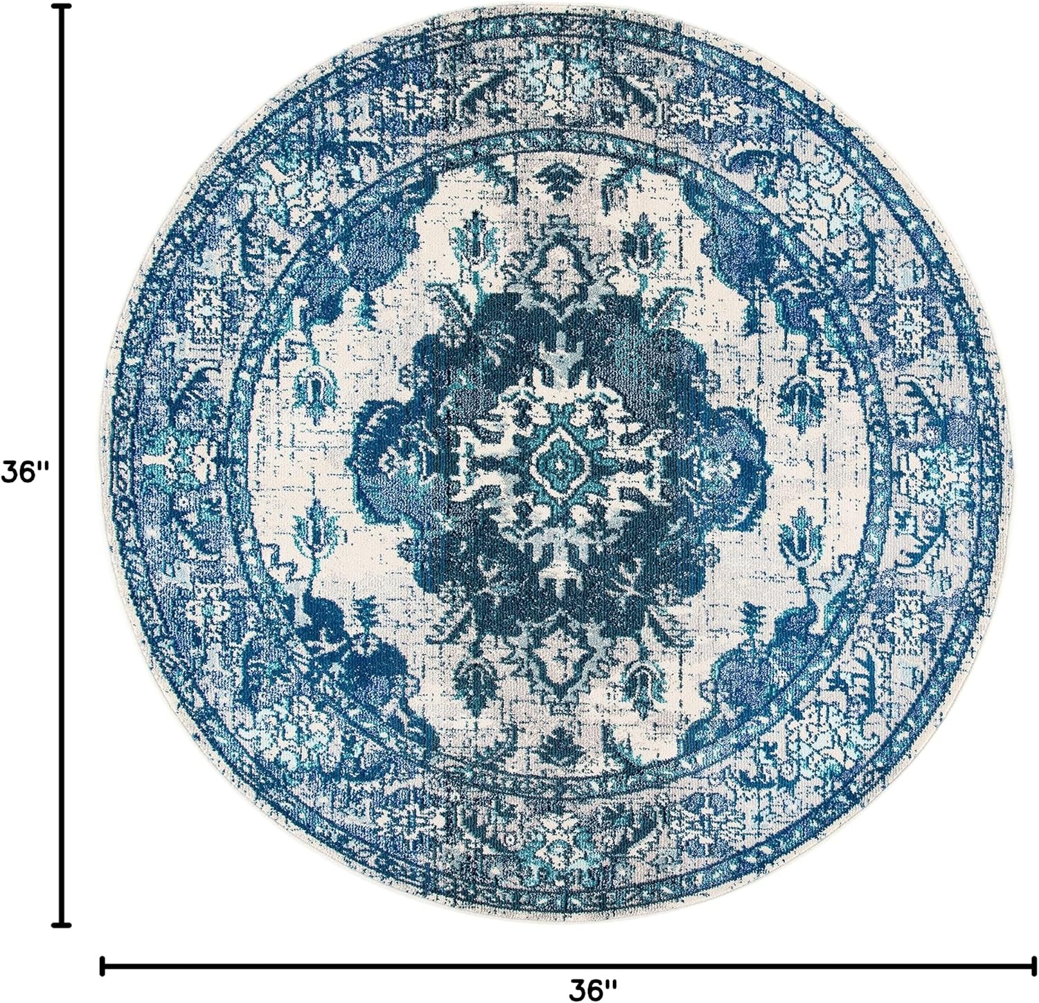 image:imageSAFAVIEH Monaco Collection Area Rug 8 Round Forest Green amp Light Blue NonShedding amp Easy to Clean Distressed Medallion Design Ideal for Living Room Bedroom Dining Space MNC243FIvoryBlue