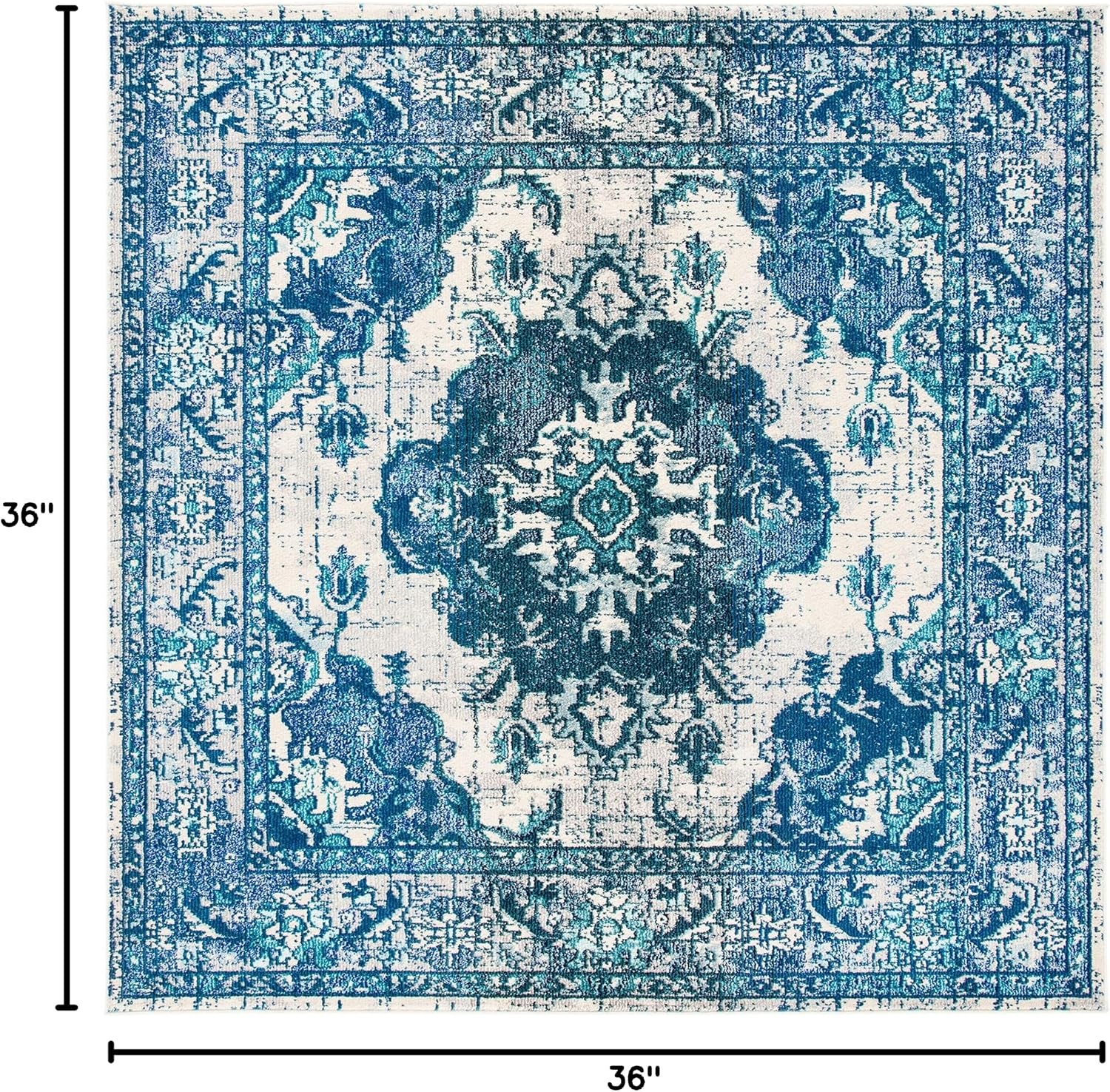 image:imageSAFAVIEH Monaco Collection Area Rug 8 Round Forest Green amp Light Blue NonShedding amp Easy to Clean Distressed Medallion Design Ideal for Living Room Bedroom Dining Space MNC243FIvoryBlue