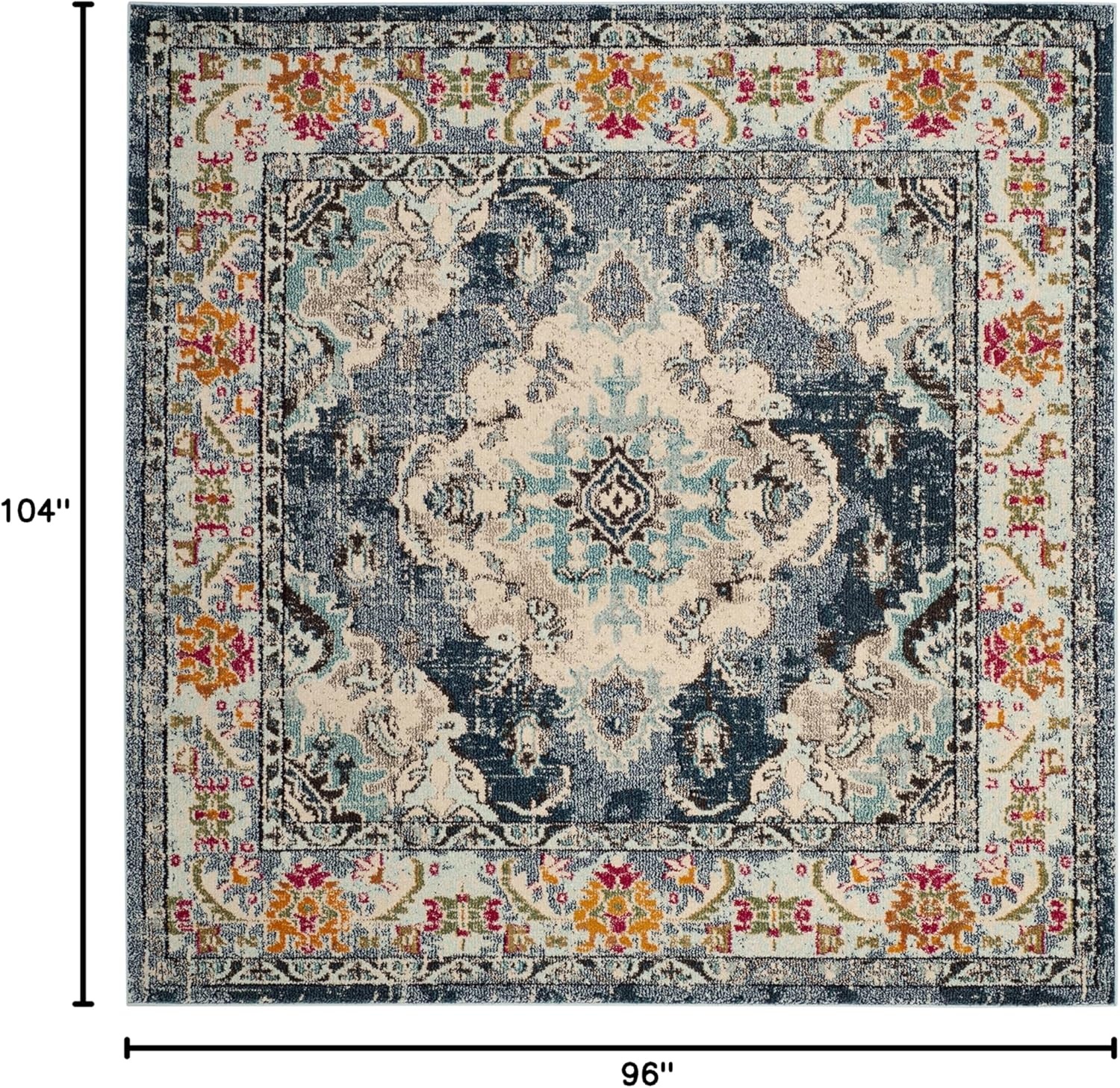 image:imageSAFAVIEH Monaco Collection Area Rug 8 Round Forest Green amp Light Blue NonShedding amp Easy to Clean Distressed Medallion Design Ideal for Living Room Bedroom Dining Space MNC243FNavyLight Blue