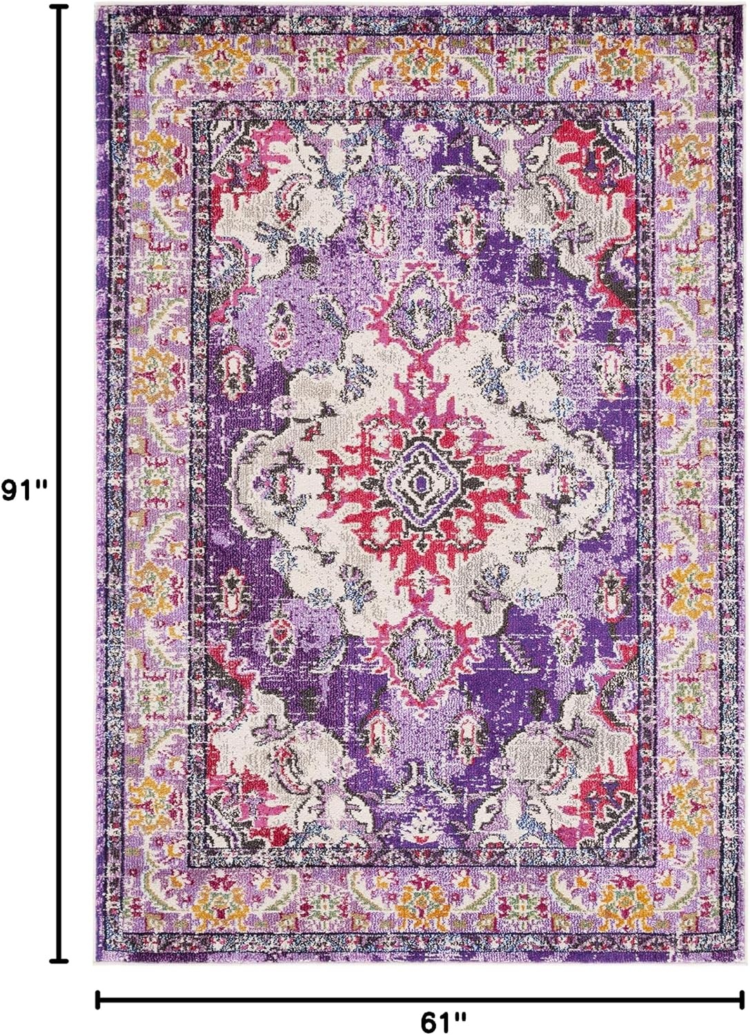 image:imageSAFAVIEH Monaco Collection Area Rug 8 Round Forest Green amp Light Blue NonShedding amp Easy to Clean Distressed Medallion Design Ideal for Living Room Bedroom Dining Space MNC243FVioletFuchsia