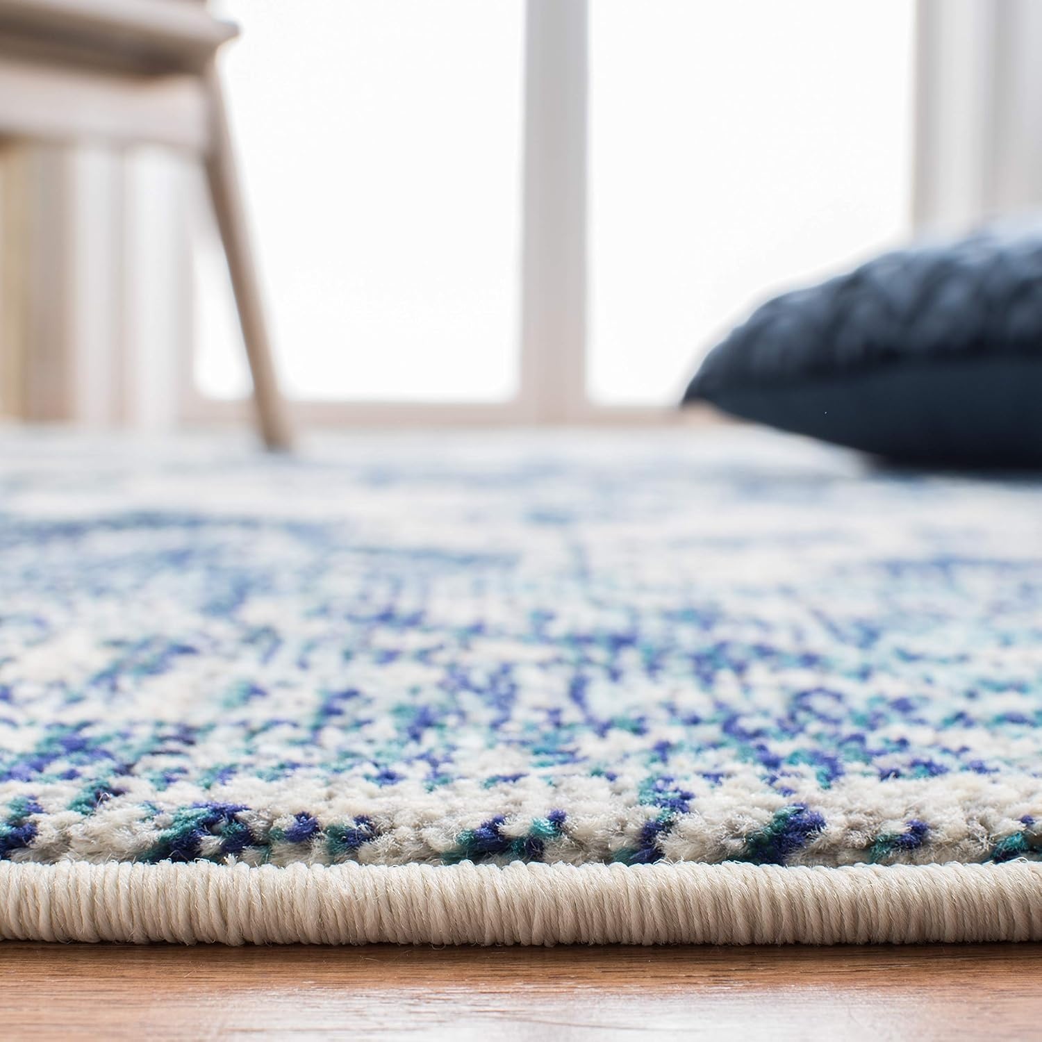 image:imageSAFAVIEH Monaco Collection Area Rug 8 Round Forest Green amp Light Blue NonShedding amp Easy to Clean Distressed Medallion Design Ideal for Living Room Bedroom Dining Space MNC243FIvoryBlue