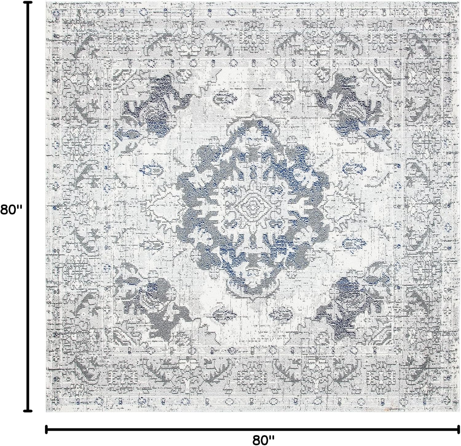 image:imageSAFAVIEH Monaco Collection Area Rug 8 Round Forest Green amp Light Blue NonShedding amp Easy to Clean Distressed Medallion Design Ideal for Living Room Bedroom Dining Space MNC243FIvoryGrey