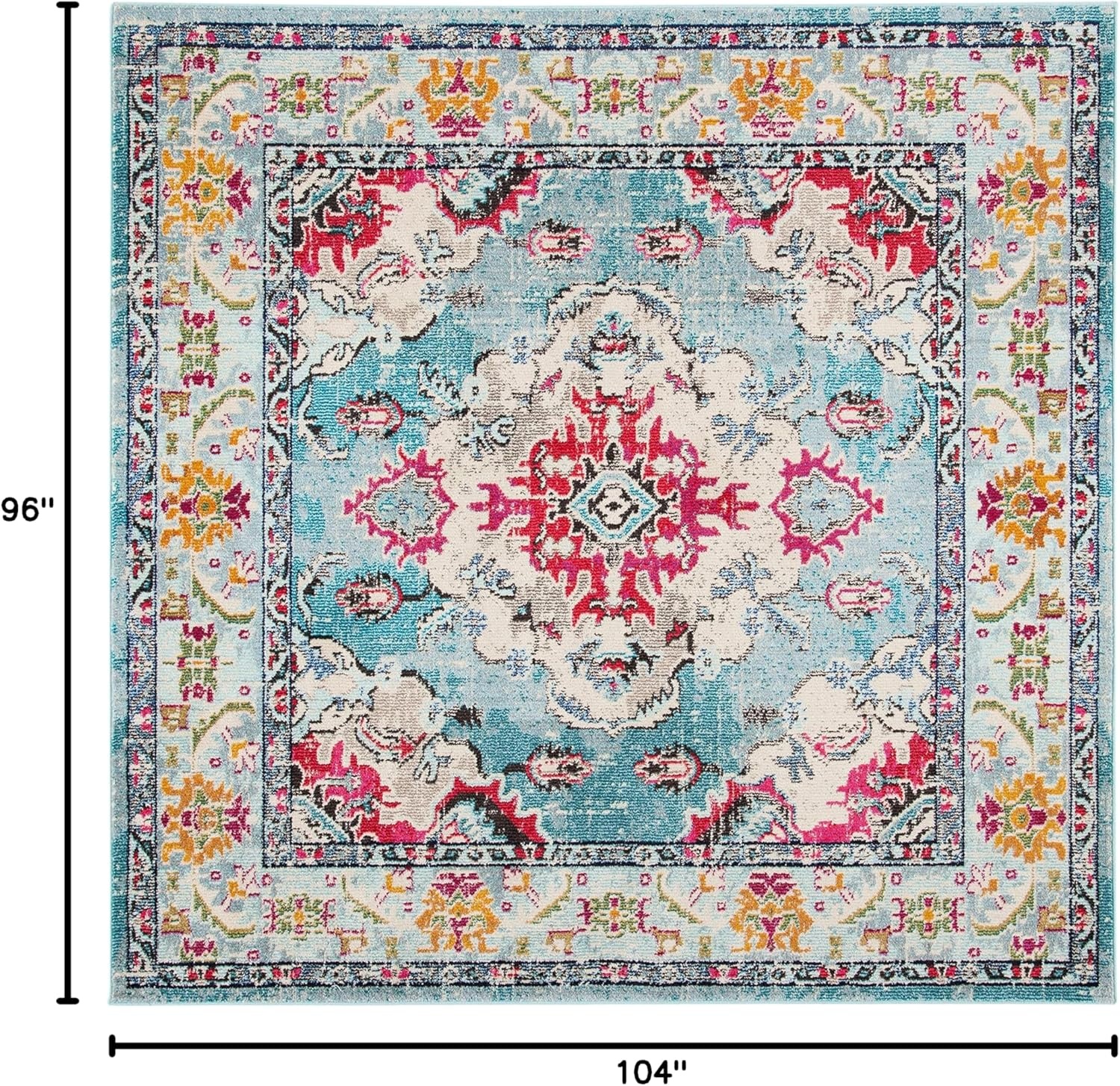 image:imageSAFAVIEH Monaco Collection Area Rug 8 Round Forest Green amp Light Blue NonShedding amp Easy to Clean Distressed Medallion Design Ideal for Living Room Bedroom Dining Space MNC243FLight BlueFuchsia