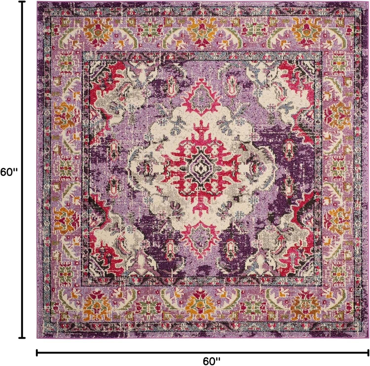 image:imageSAFAVIEH Monaco Collection Area Rug 8 Round Forest Green amp Light Blue NonShedding amp Easy to Clean Distressed Medallion Design Ideal for Living Room Bedroom Dining Space MNC243FVioletFuchsia