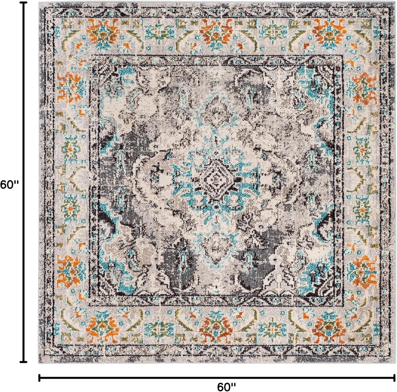image:imageSAFAVIEH Monaco Collection Area Rug 8 Round Forest Green amp Light Blue NonShedding amp Easy to Clean Distressed Medallion Design Ideal for Living Room Bedroom Dining Space MNC243FGreyLight Blue