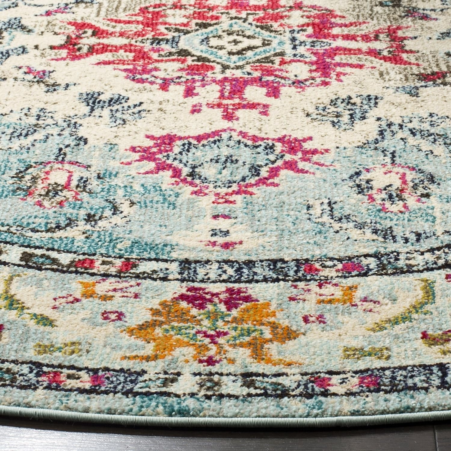image:imageSAFAVIEH Monaco Collection Area Rug 8 Round Forest Green amp Light Blue NonShedding amp Easy to Clean Distressed Medallion Design Ideal for Living Room Bedroom Dining Space MNC243FLight BlueFuchsia