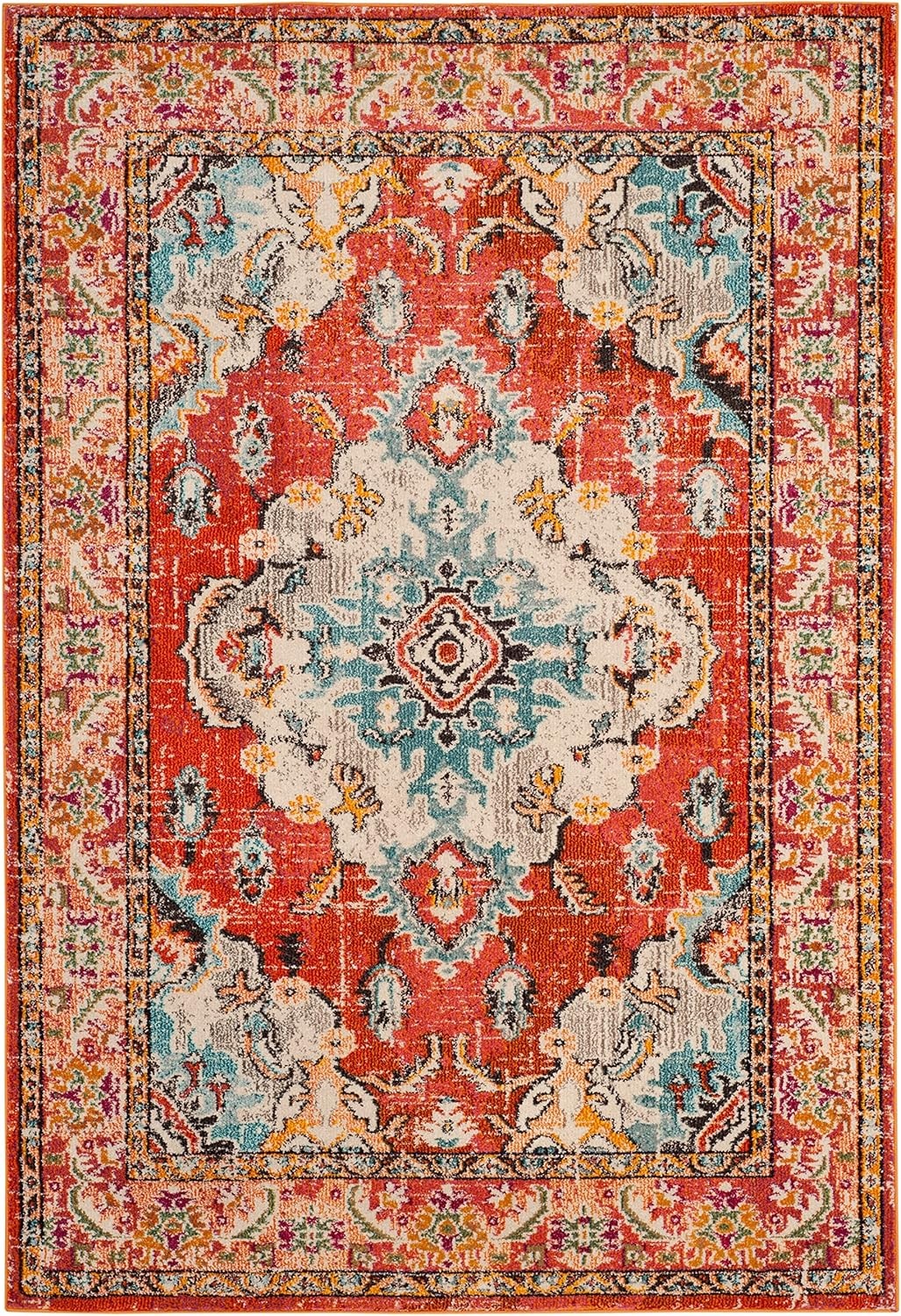 image:imageSAFAVIEH Monaco Collection Area Rug 8 Round Forest Green amp Light Blue NonShedding amp Easy to Clean Distressed Medallion Design Ideal for Living Room Bedroom Dining Space MNC243FOrangeLight Blue