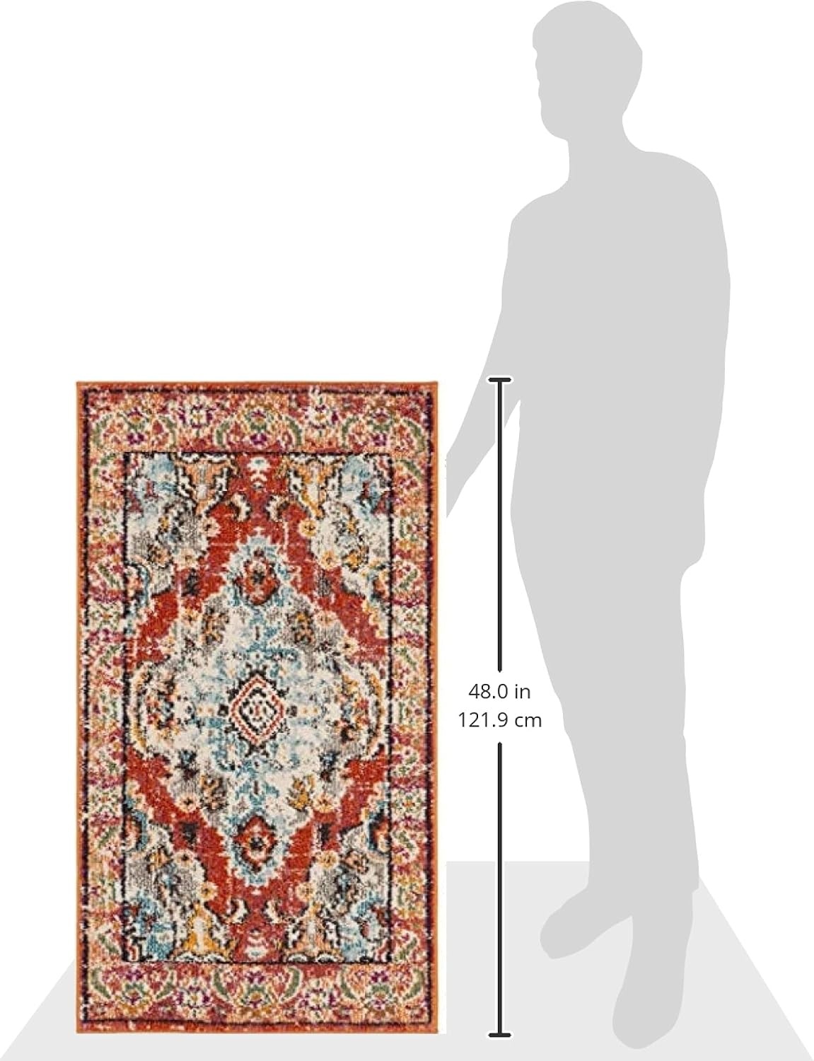 image:imageSAFAVIEH Monaco Collection Area Rug 8 Round Forest Green amp Light Blue NonShedding amp Easy to Clean Distressed Medallion Design Ideal for Living Room Bedroom Dining Space MNC243FOrangeLight Blue