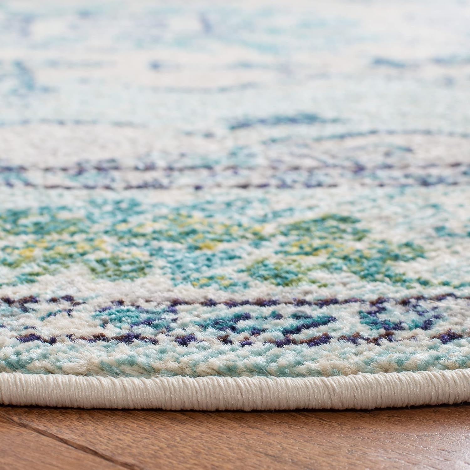 image:imageSAFAVIEH Monaco Collection Area Rug 8 Round Forest Green amp Light Blue NonShedding amp Easy to Clean Distressed Medallion Design Ideal for Living Room Bedroom Dining Space MNC243FLight Blue Ivory