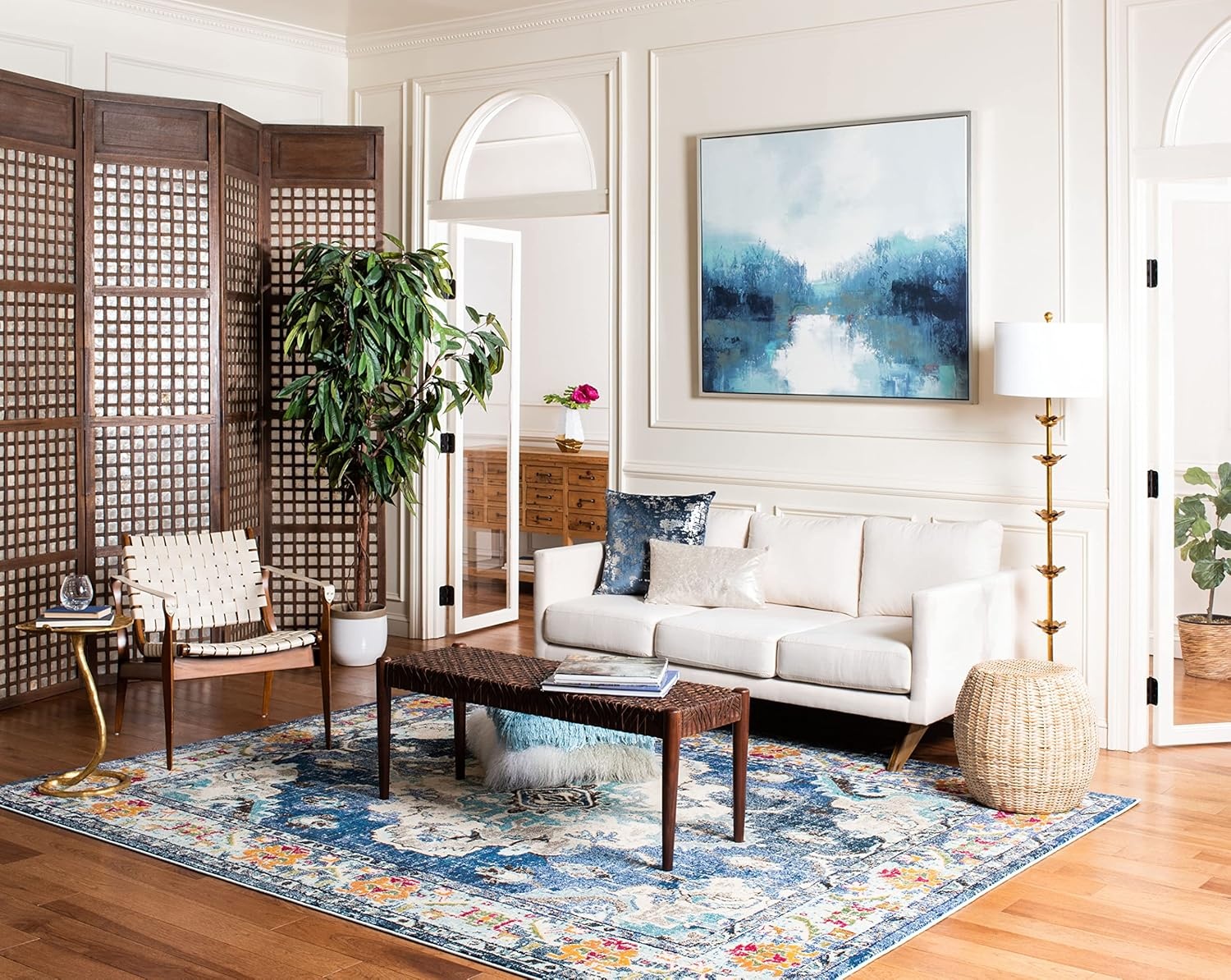 image:imageSAFAVIEH Monaco Collection Area Rug 8 Round Forest Green amp Light Blue NonShedding amp Easy to Clean Distressed Medallion Design Ideal for Living Room Bedroom Dining Space MNC243FNavyLight Blue