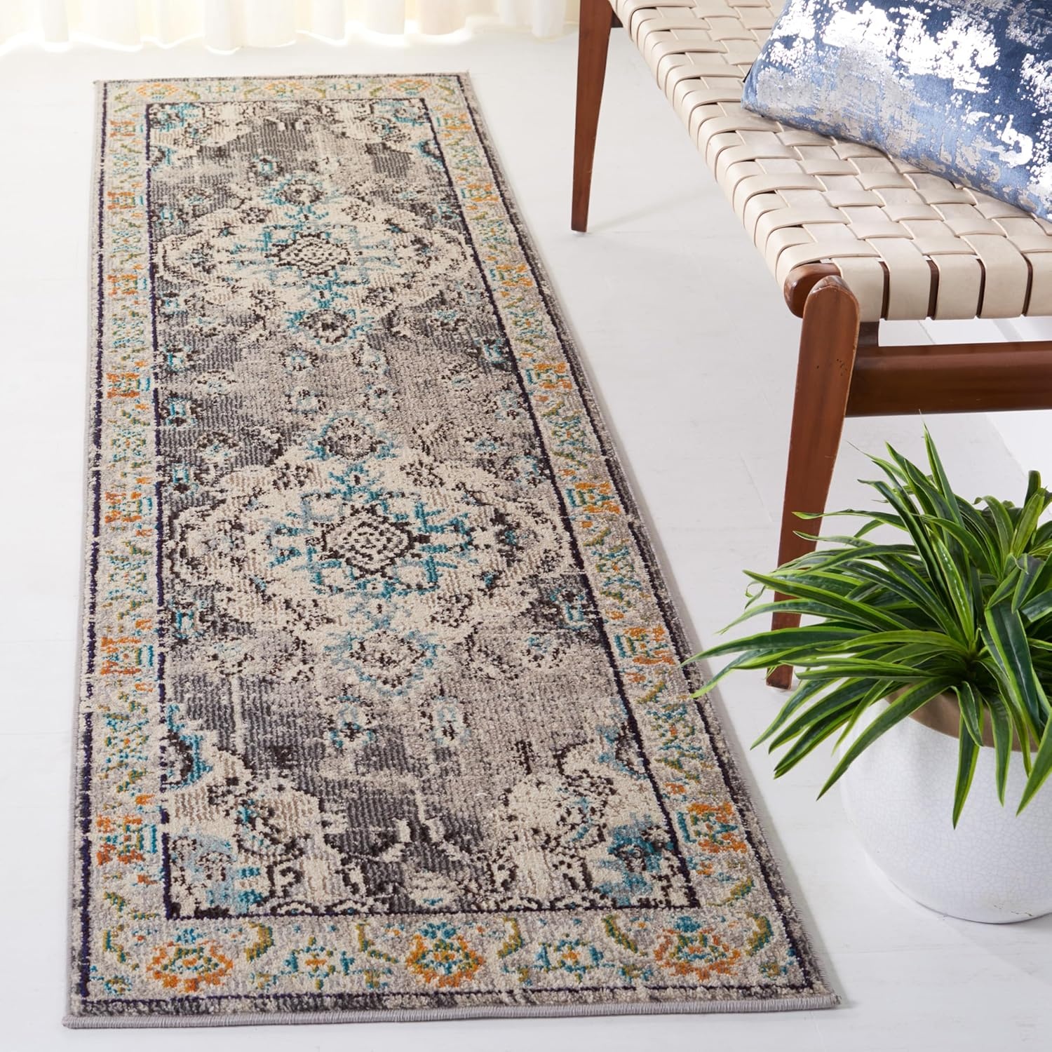image:imageSAFAVIEH Monaco Collection Area Rug 8 Round Forest Green amp Light Blue NonShedding amp Easy to Clean Distressed Medallion Design Ideal for Living Room Bedroom Dining Space MNC243FGreyLight Blue
