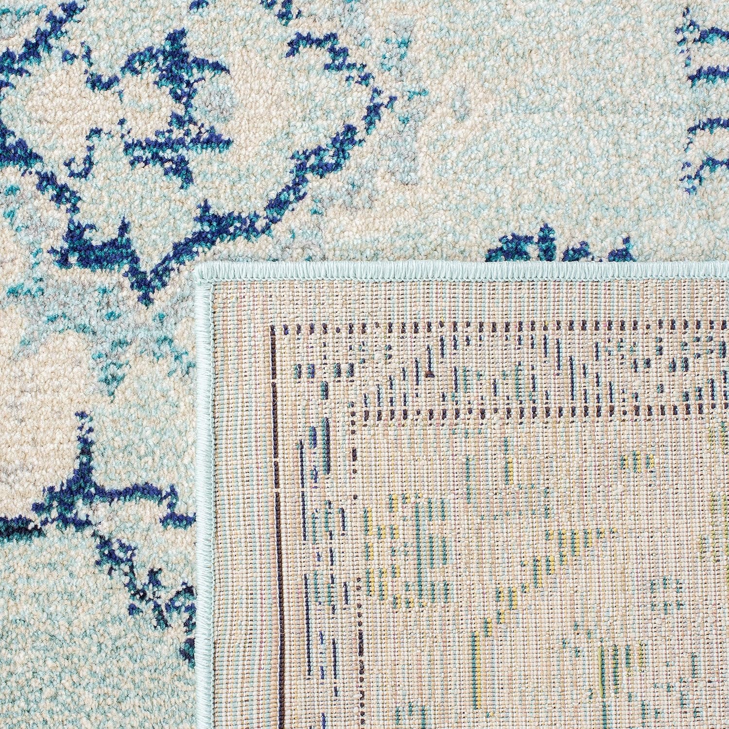 image:imageSAFAVIEH Monaco Collection Area Rug 8 Round Forest Green amp Light Blue NonShedding amp Easy to Clean Distressed Medallion Design Ideal for Living Room Bedroom Dining Space MNC243FLight Blue Ivory