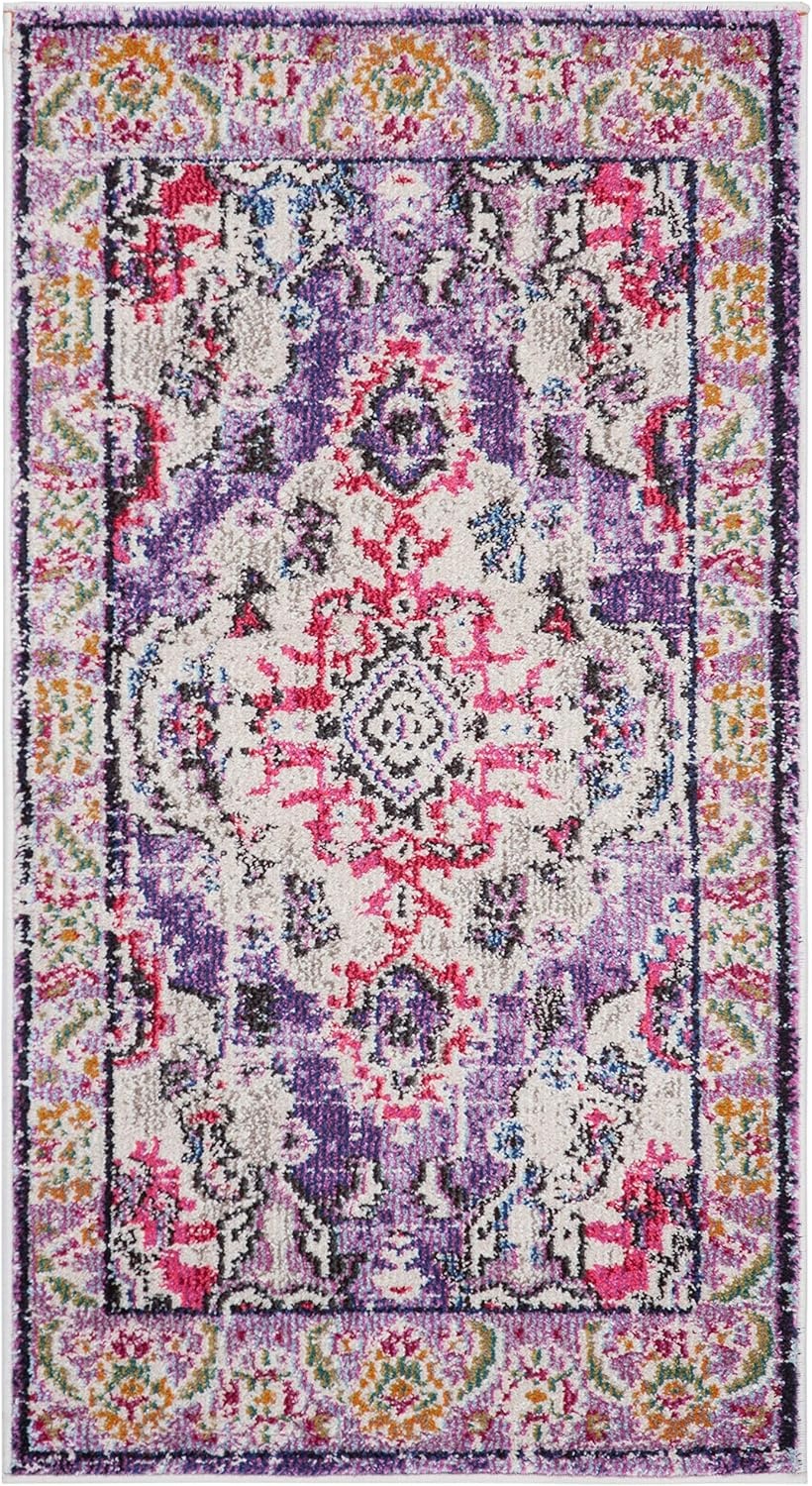 image:imageSAFAVIEH Monaco Collection Area Rug 8 Round Forest Green amp Light Blue NonShedding amp Easy to Clean Distressed Medallion Design Ideal for Living Room Bedroom Dining Space MNC243FVioletFuchsia