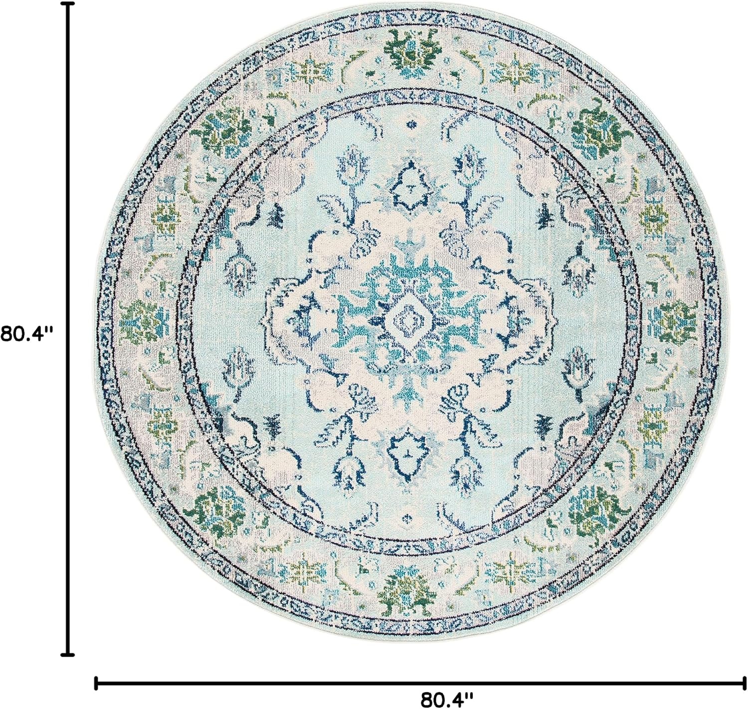 image:imageSAFAVIEH Monaco Collection Area Rug 8 Round Forest Green amp Light Blue NonShedding amp Easy to Clean Distressed Medallion Design Ideal for Living Room Bedroom Dining Space MNC243FLight Blue Ivory