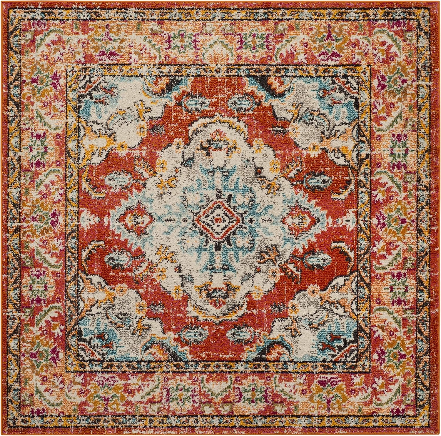 image:imageSAFAVIEH Monaco Collection Area Rug 8 Round Forest Green amp Light Blue NonShedding amp Easy to Clean Distressed Medallion Design Ideal for Living Room Bedroom Dining Space MNC243FOrangeLight Blue