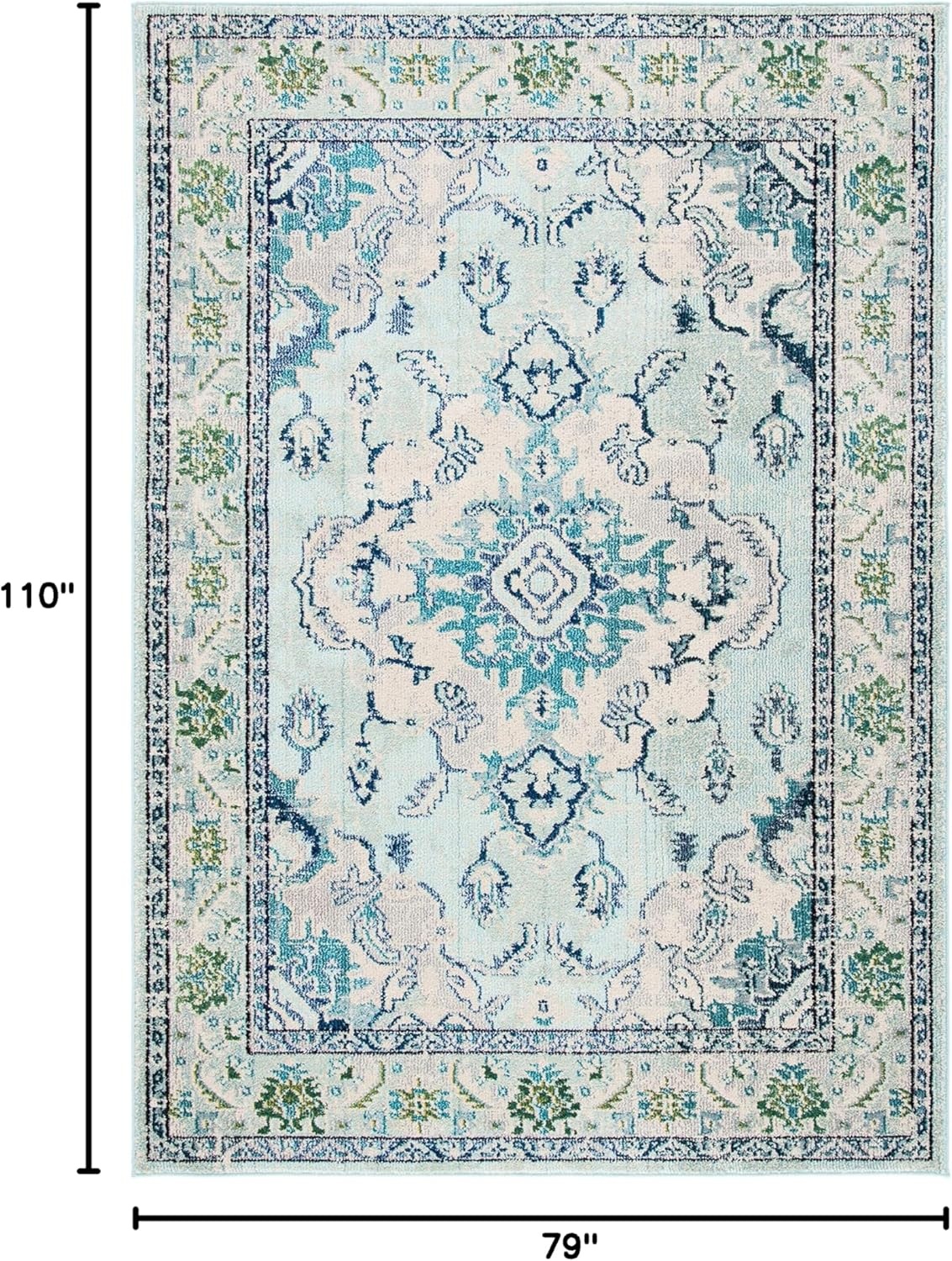 image:imageSAFAVIEH Monaco Collection Area Rug 8 Round Forest Green amp Light Blue NonShedding amp Easy to Clean Distressed Medallion Design Ideal for Living Room Bedroom Dining Space MNC243FLight Blue Ivory