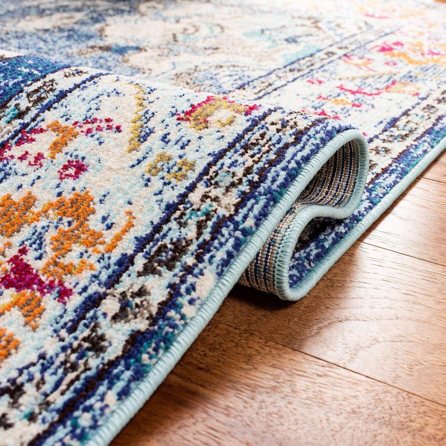 image:imageSAFAVIEH Monaco Collection Area Rug 8 Round Forest Green amp Light Blue NonShedding amp Easy to Clean Distressed Medallion Design Ideal for Living Room Bedroom Dining Space MNC243FNavyLight Blue