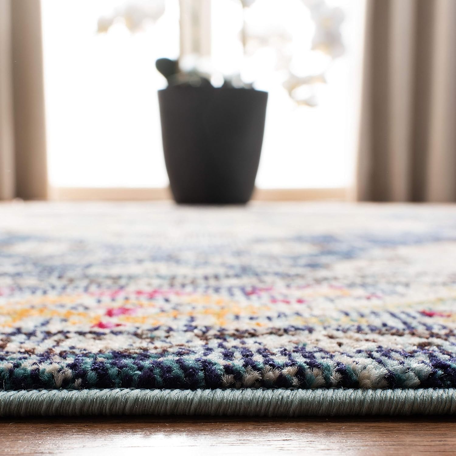 image:imageSAFAVIEH Monaco Collection Area Rug 8 Round Forest Green amp Light Blue NonShedding amp Easy to Clean Distressed Medallion Design Ideal for Living Room Bedroom Dining Space MNC243F