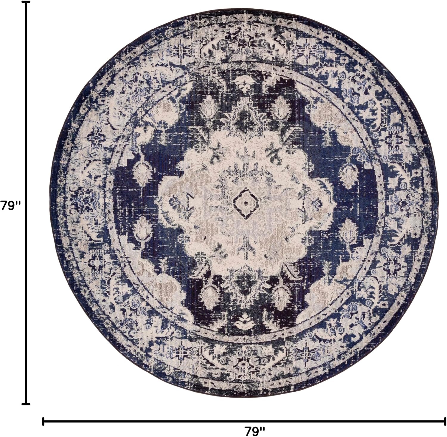 image:imageSAFAVIEH Monaco Collection Area Rug 8 Round Forest Green amp Light Blue NonShedding amp Easy to Clean Distressed Medallion Design Ideal for Living Room Bedroom Dining Space MNC243FIvoryNavy