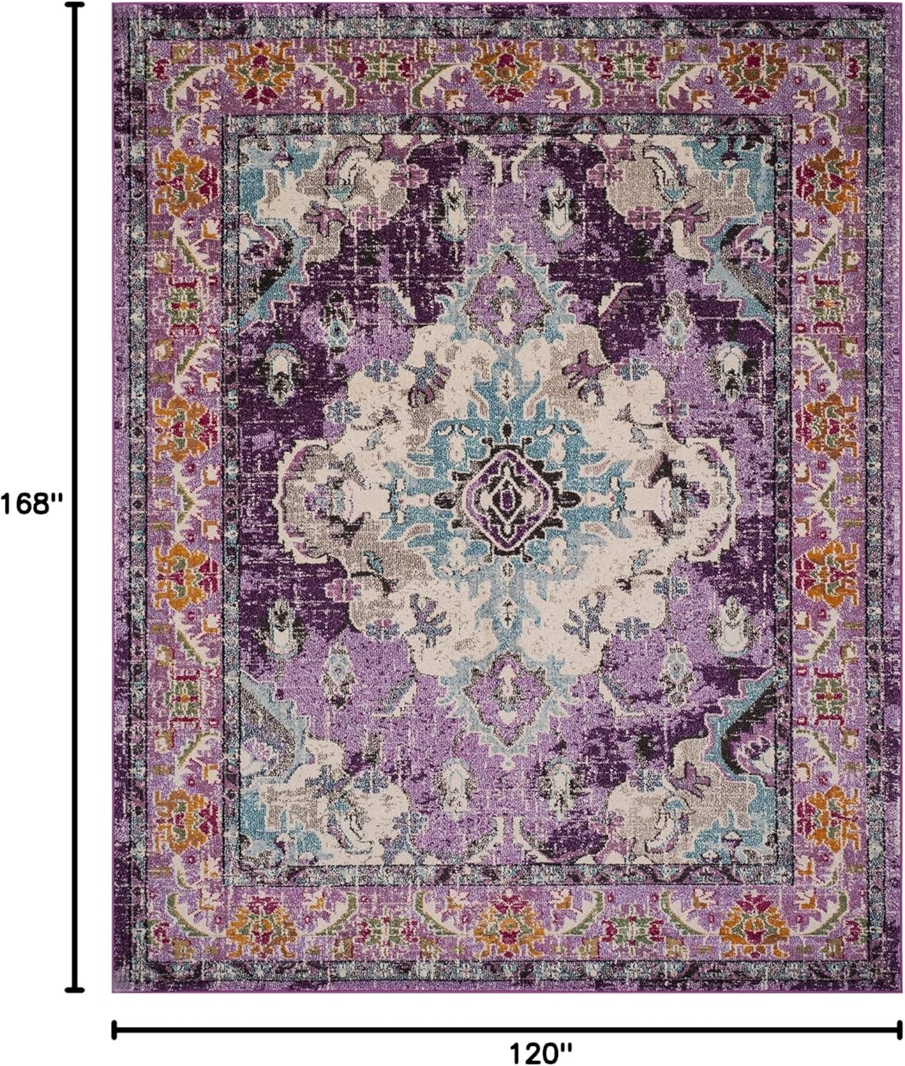 image:imageSAFAVIEH Monaco Collection Area Rug 8 Round Forest Green amp Light Blue NonShedding amp Easy to Clean Distressed Medallion Design Ideal for Living Room Bedroom Dining Space MNC243FVioletLight Blue