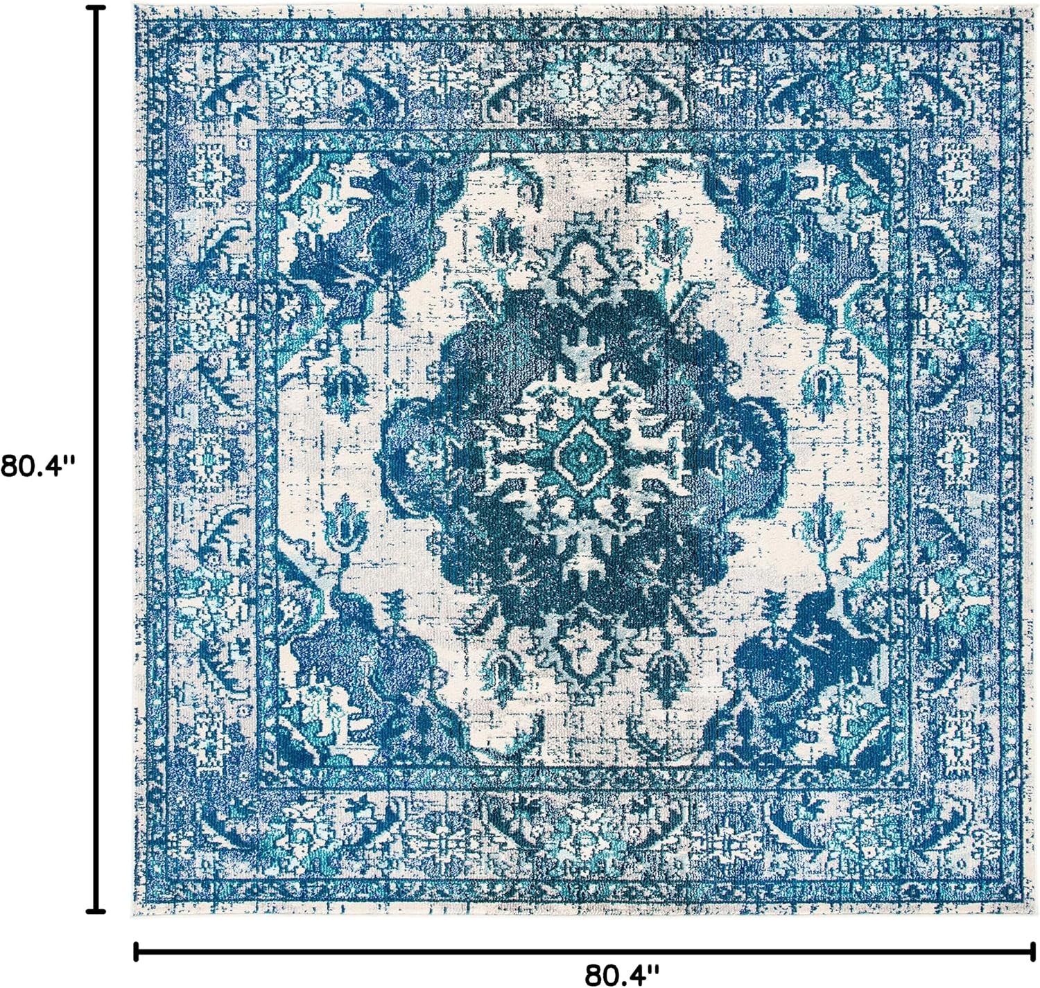 image:imageSAFAVIEH Monaco Collection Area Rug 8 Round Forest Green amp Light Blue NonShedding amp Easy to Clean Distressed Medallion Design Ideal for Living Room Bedroom Dining Space MNC243FIvoryBlue