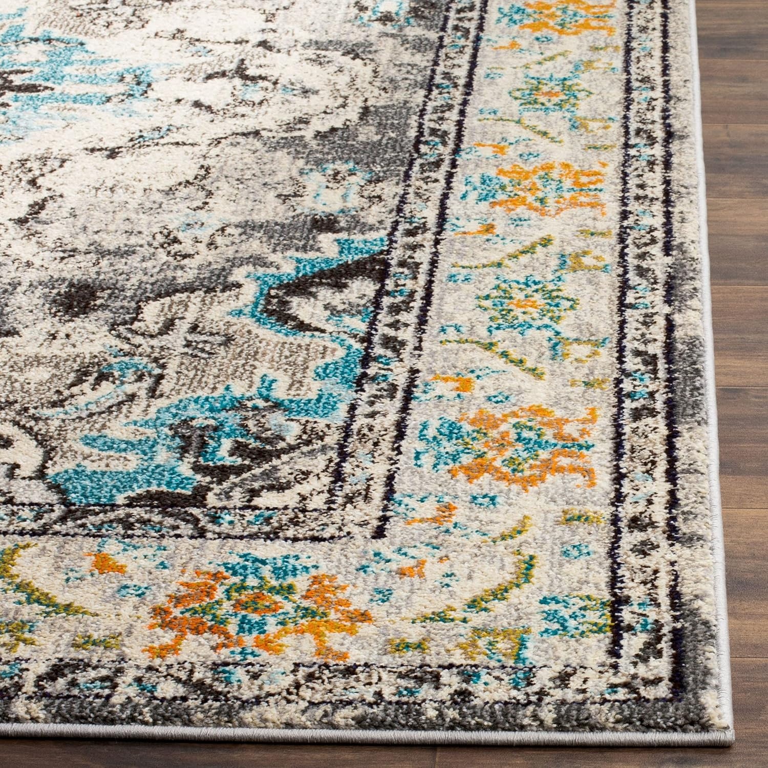 image:imageSAFAVIEH Monaco Collection Area Rug 8 Round Forest Green amp Light Blue NonShedding amp Easy to Clean Distressed Medallion Design Ideal for Living Room Bedroom Dining Space MNC243FGreyLight Blue