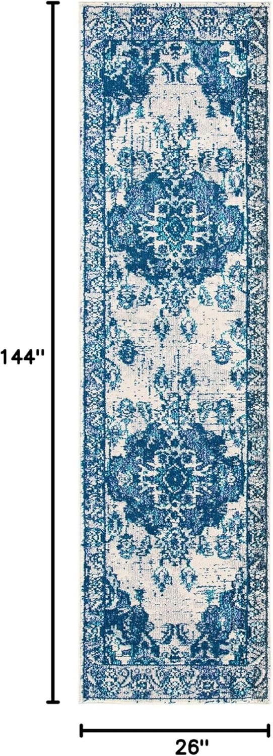 image:imageSAFAVIEH Monaco Collection Area Rug 8 Round Forest Green amp Light Blue NonShedding amp Easy to Clean Distressed Medallion Design Ideal for Living Room Bedroom Dining Space MNC243FIvoryBlue