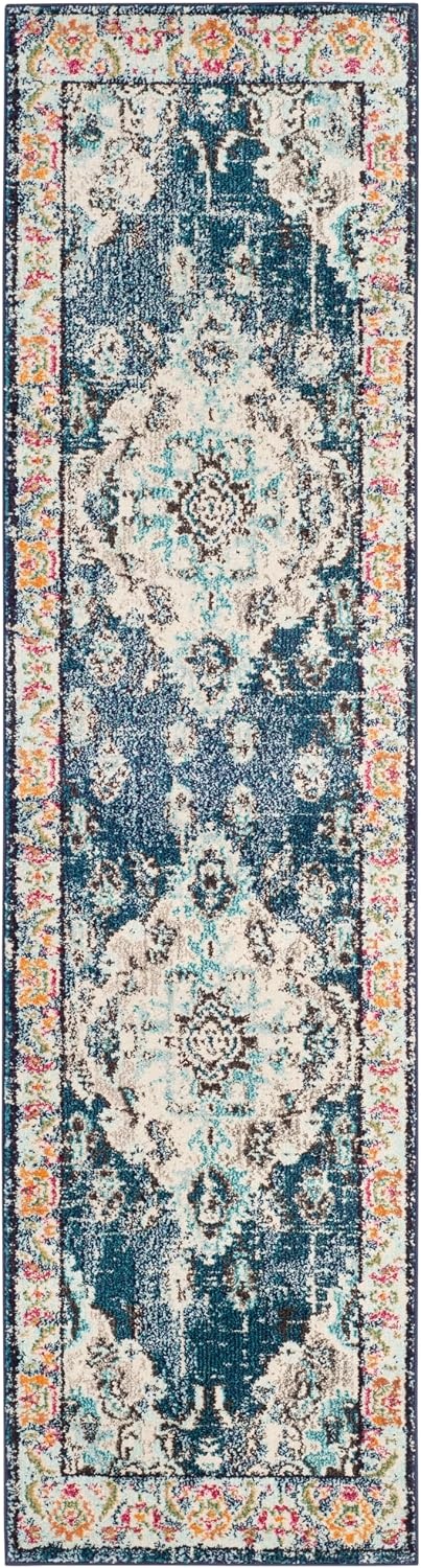 image:imageSAFAVIEH Monaco Collection Area Rug 8 Round Forest Green amp Light Blue NonShedding amp Easy to Clean Distressed Medallion Design Ideal for Living Room Bedroom Dining Space MNC243FNavyLight Blue