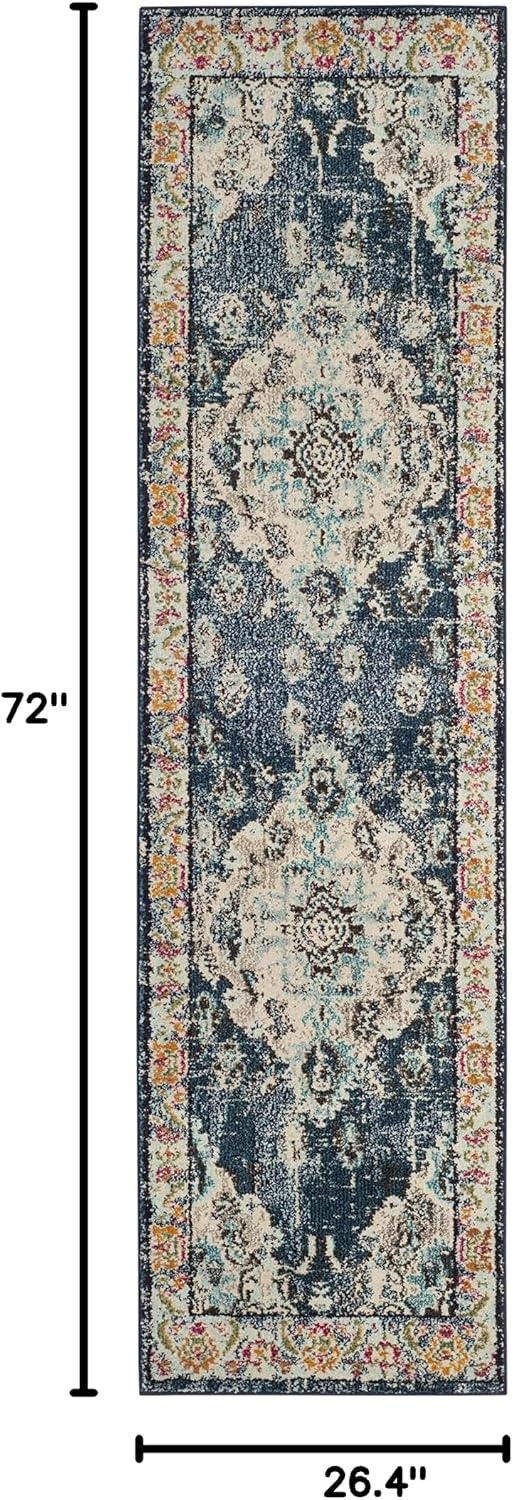 image:imageSAFAVIEH Monaco Collection Area Rug 8 Round Forest Green amp Light Blue NonShedding amp Easy to Clean Distressed Medallion Design Ideal for Living Room Bedroom Dining Space MNC243FNavyLight Blue