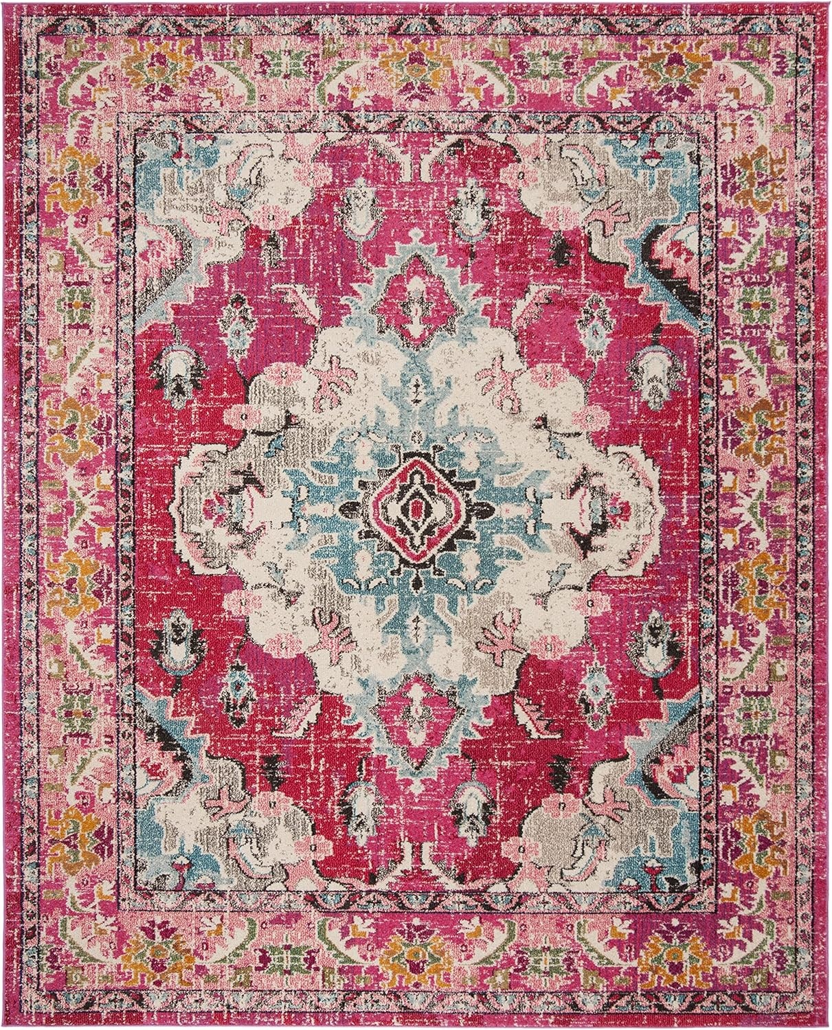 image:imageSAFAVIEH Monaco Collection Area Rug 8 Round Forest Green amp Light Blue NonShedding amp Easy to Clean Distressed Medallion Design Ideal for Living Room Bedroom Dining Space MNC243FPinkMulti