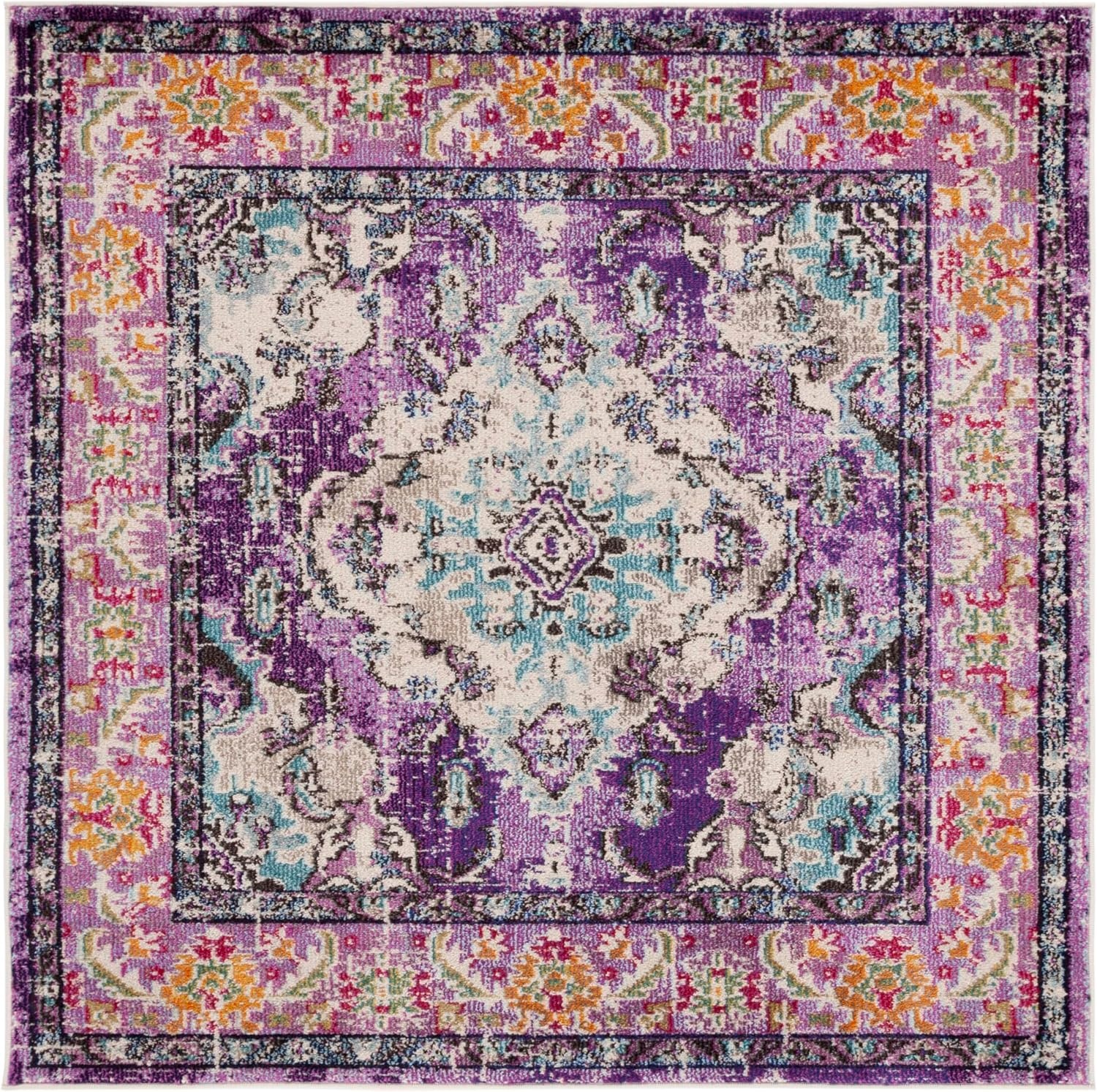 image:imageSAFAVIEH Monaco Collection Area Rug 8 Round Forest Green amp Light Blue NonShedding amp Easy to Clean Distressed Medallion Design Ideal for Living Room Bedroom Dining Space MNC243FVioletLight Blue