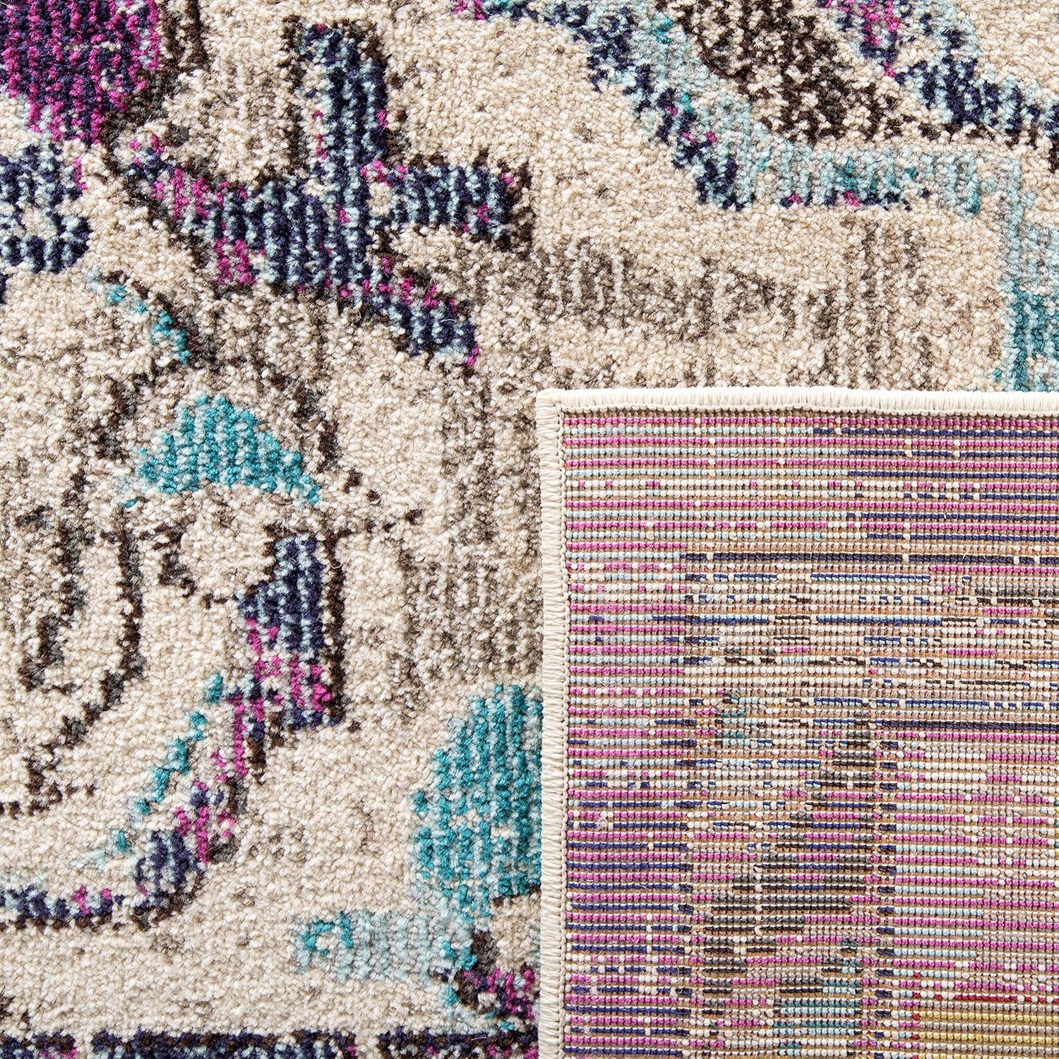 image:imageSAFAVIEH Monaco Collection Area Rug 8 Round Forest Green amp Light Blue NonShedding amp Easy to Clean Distressed Medallion Design Ideal for Living Room Bedroom Dining Space MNC243FVioletLight Blue