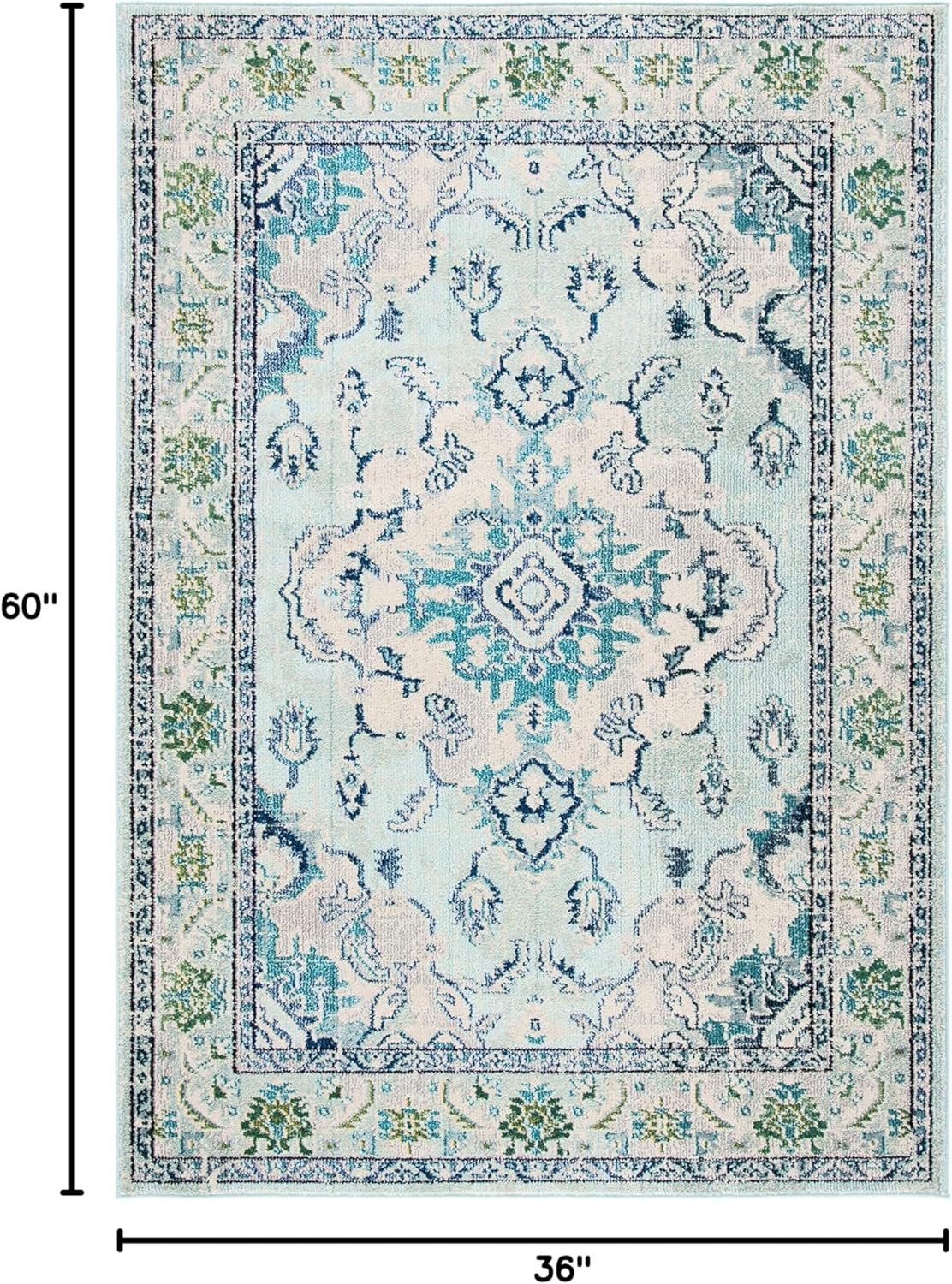 image:imageSAFAVIEH Monaco Collection Area Rug 8 Round Forest Green amp Light Blue NonShedding amp Easy to Clean Distressed Medallion Design Ideal for Living Room Bedroom Dining Space MNC243FLight Blue Ivory