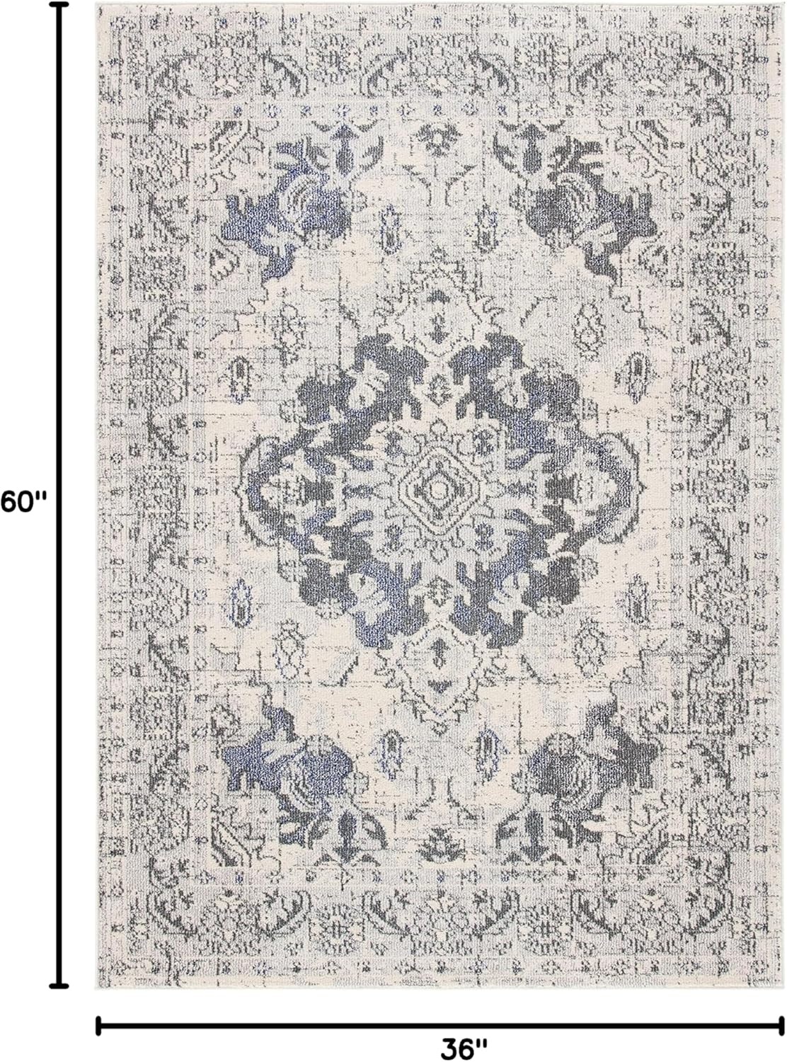 image:imageSAFAVIEH Monaco Collection Area Rug 8 Round Forest Green amp Light Blue NonShedding amp Easy to Clean Distressed Medallion Design Ideal for Living Room Bedroom Dining Space MNC243FIvoryGrey