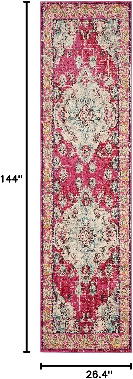 image:imageSAFAVIEH Monaco Collection Area Rug 8 Round Forest Green amp Light Blue NonShedding amp Easy to Clean Distressed Medallion Design Ideal for Living Room Bedroom Dining Space MNC243FPinkMulti