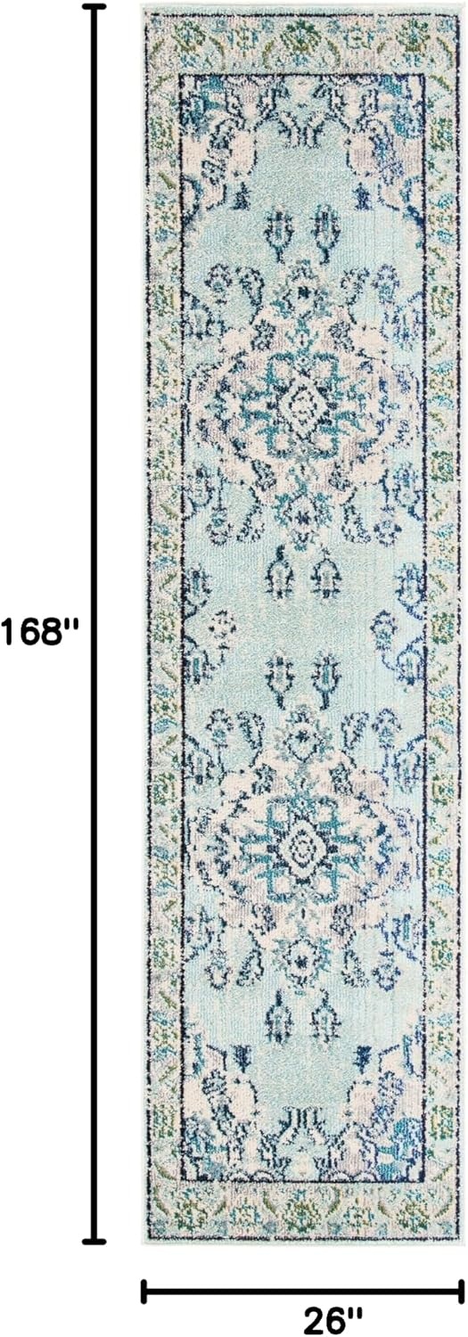 image:imageSAFAVIEH Monaco Collection Area Rug 8 Round Forest Green amp Light Blue NonShedding amp Easy to Clean Distressed Medallion Design Ideal for Living Room Bedroom Dining Space MNC243FLight Blue Ivory
