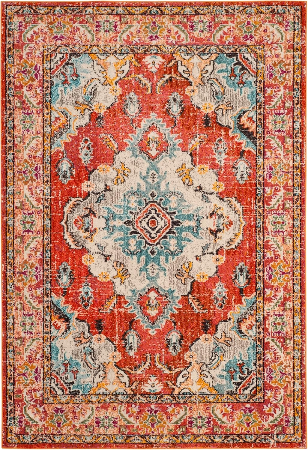 image:imageSAFAVIEH Monaco Collection Area Rug 8 Round Forest Green amp Light Blue NonShedding amp Easy to Clean Distressed Medallion Design Ideal for Living Room Bedroom Dining Space MNC243FOrangeLight Blue