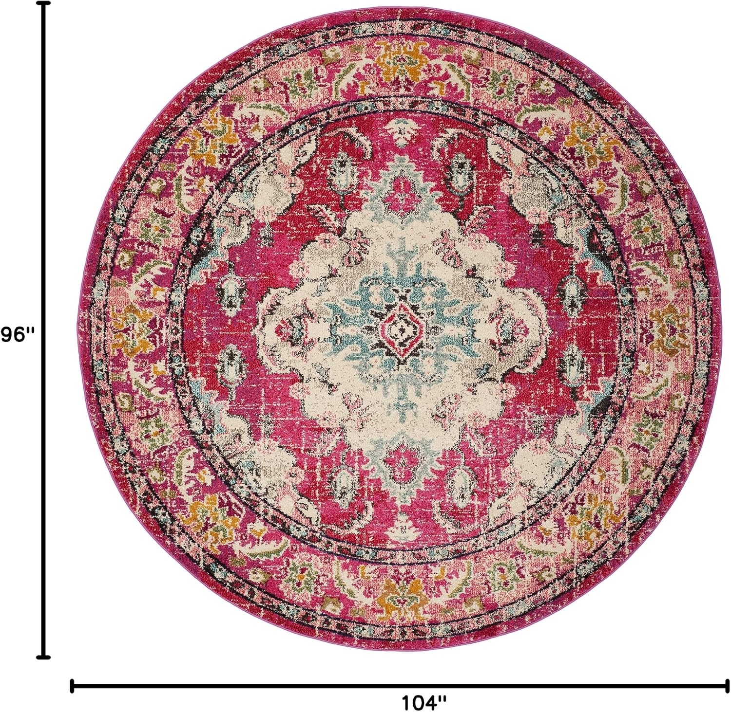 image:imageSAFAVIEH Monaco Collection Area Rug 8 Round Forest Green amp Light Blue NonShedding amp Easy to Clean Distressed Medallion Design Ideal for Living Room Bedroom Dining Space MNC243FPinkMulti