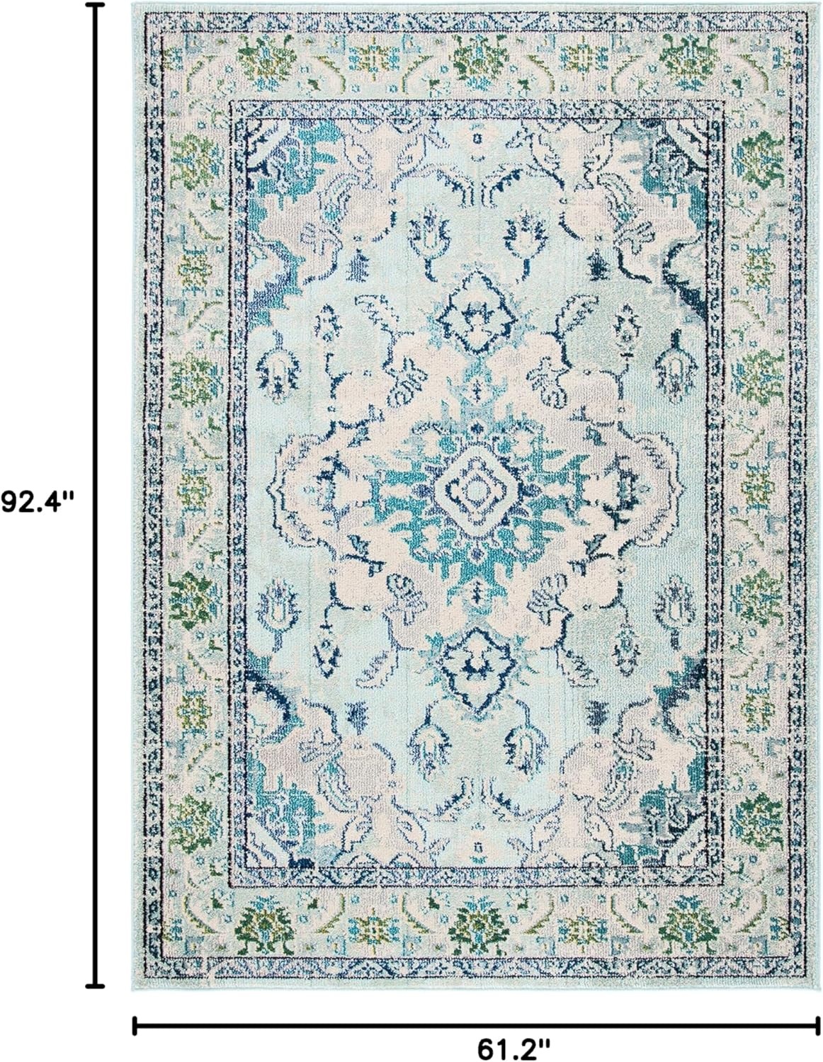 image:imageSAFAVIEH Monaco Collection Area Rug 8 Round Forest Green amp Light Blue NonShedding amp Easy to Clean Distressed Medallion Design Ideal for Living Room Bedroom Dining Space MNC243FLight Blue Ivory