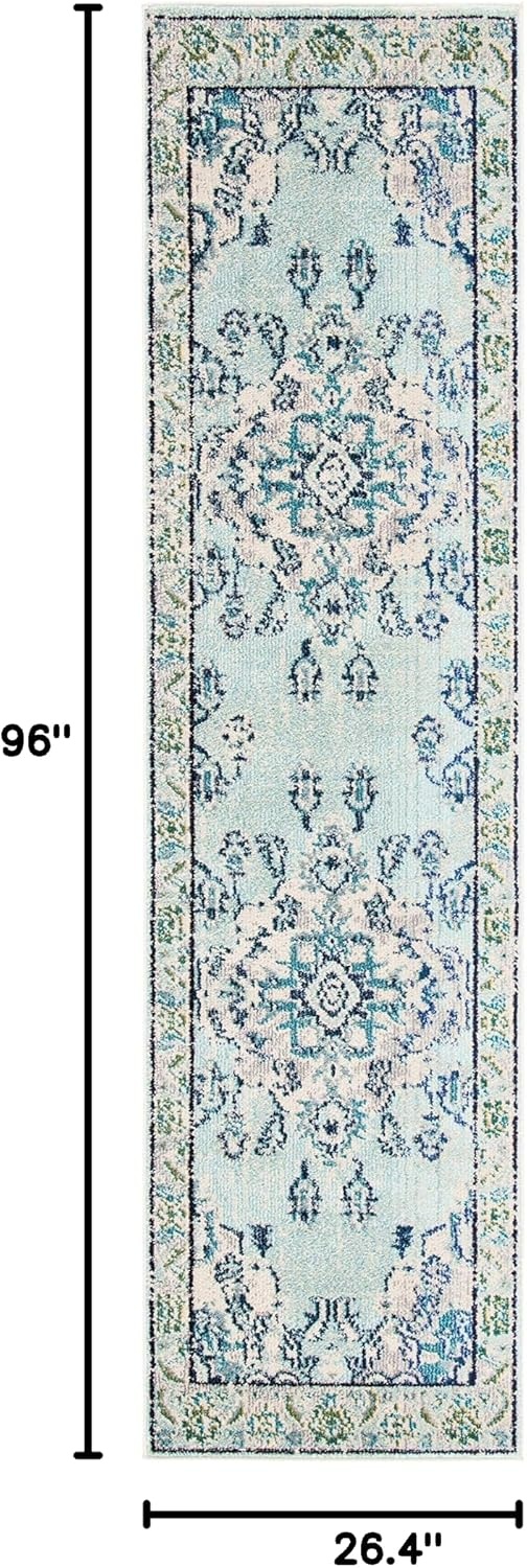image:imageSAFAVIEH Monaco Collection Area Rug 8 Round Forest Green amp Light Blue NonShedding amp Easy to Clean Distressed Medallion Design Ideal for Living Room Bedroom Dining Space MNC243FLight Blue Ivory